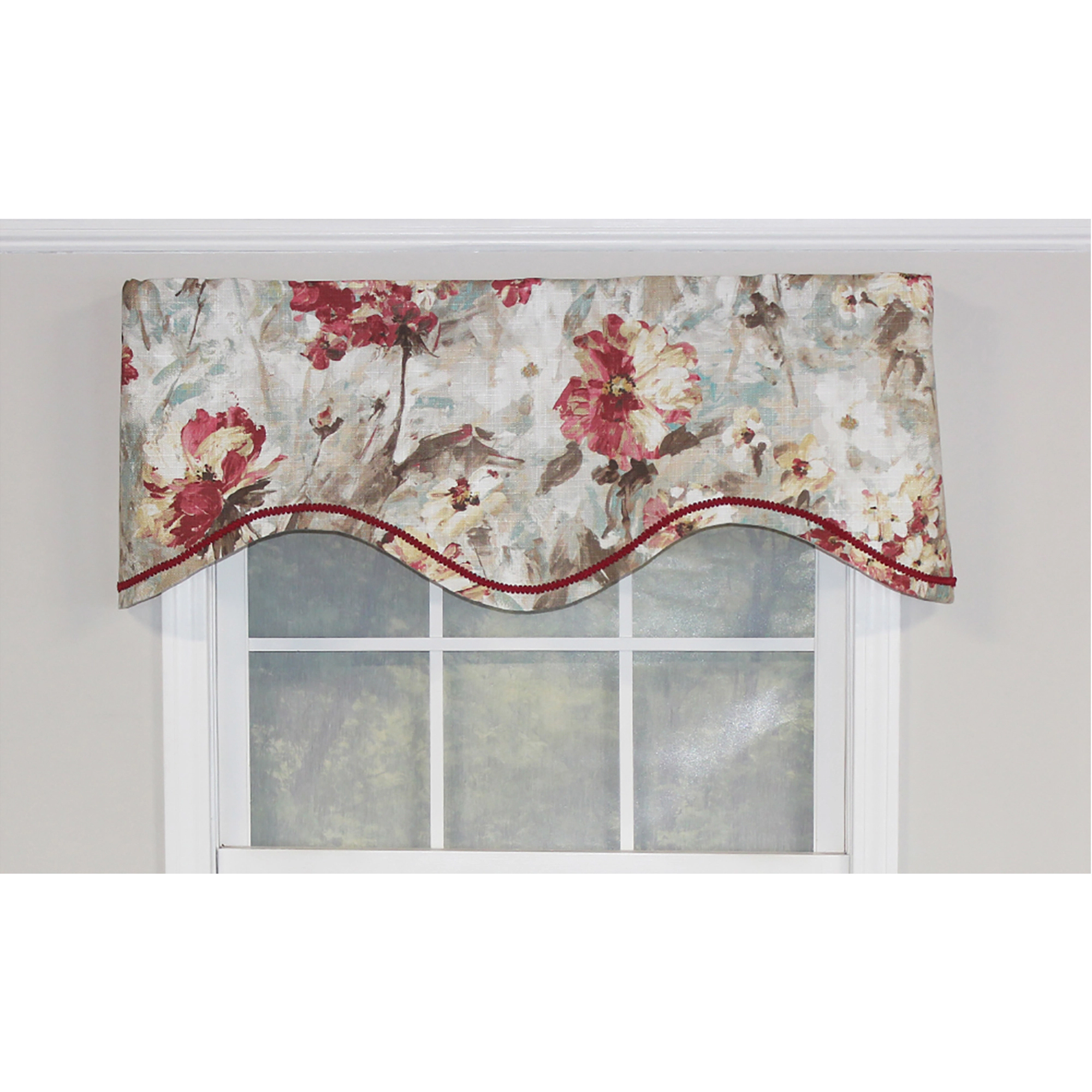 RLF Home Tia Cornice Valance Primrose. 3" Rod Pocket, Elevated trim décor. 50"W X 17"L
