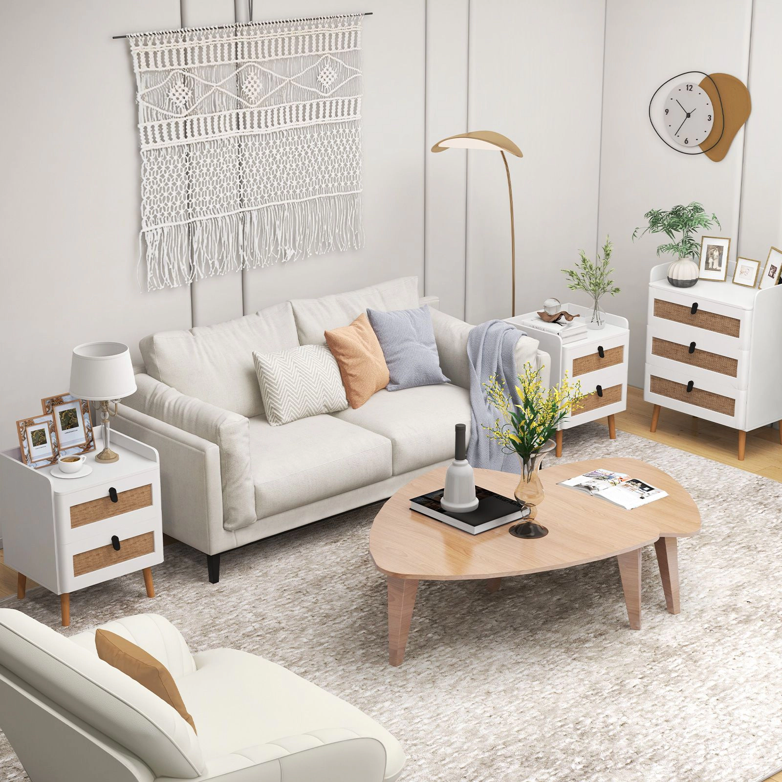 SlickBlue Modern Rustic Nightstand with Rattan Drawer Fronts