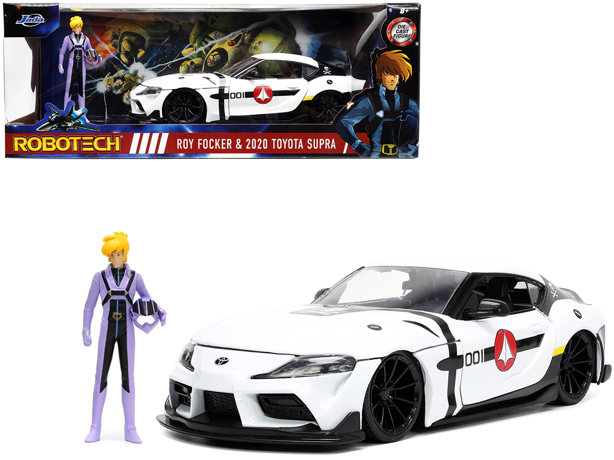 Jada Collectible 2020 Toyota Supra White And Roy Focker Diecast Figurine "Robotech" "Hollywood Rides" Series 1/24