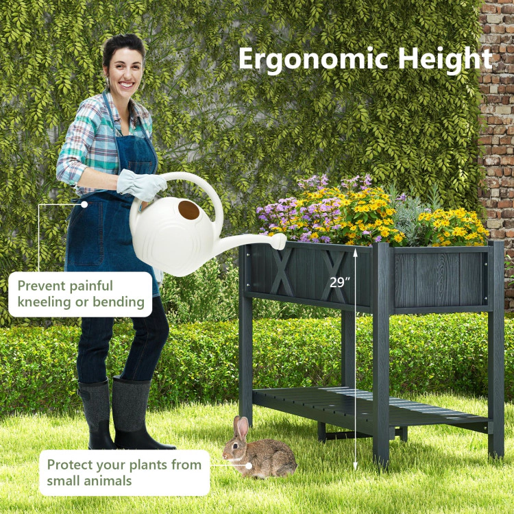 Hivvago Poly Wood Elevated Planter Box with Legs Storage Shelf Drainage Holes