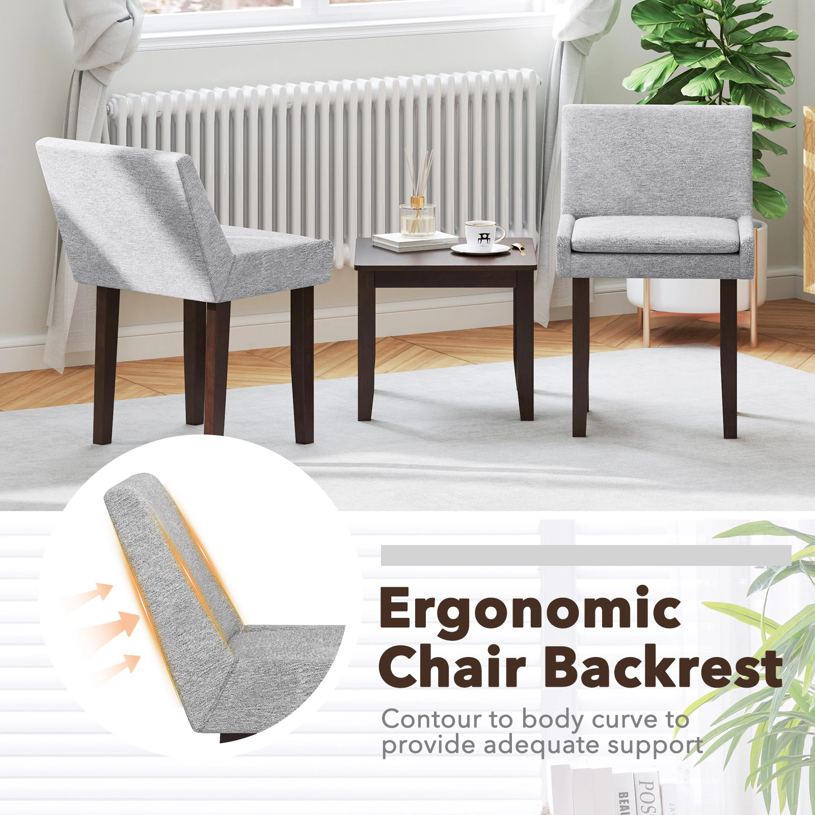 SUGIFT Modern Upholstered Fabric Side Leisure Chair Set of 2 with Removable Cushion 350-Lb Capacity Gray and Dark Brown
