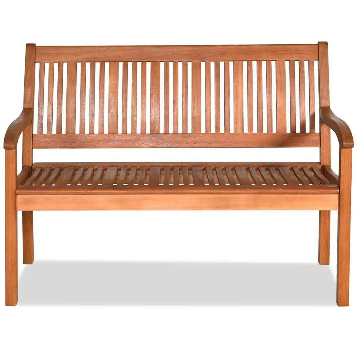 SUGIFT Curved Backrest and Wide Armrests 50 Inch Solid Eucalyptus Wood Garden Bench