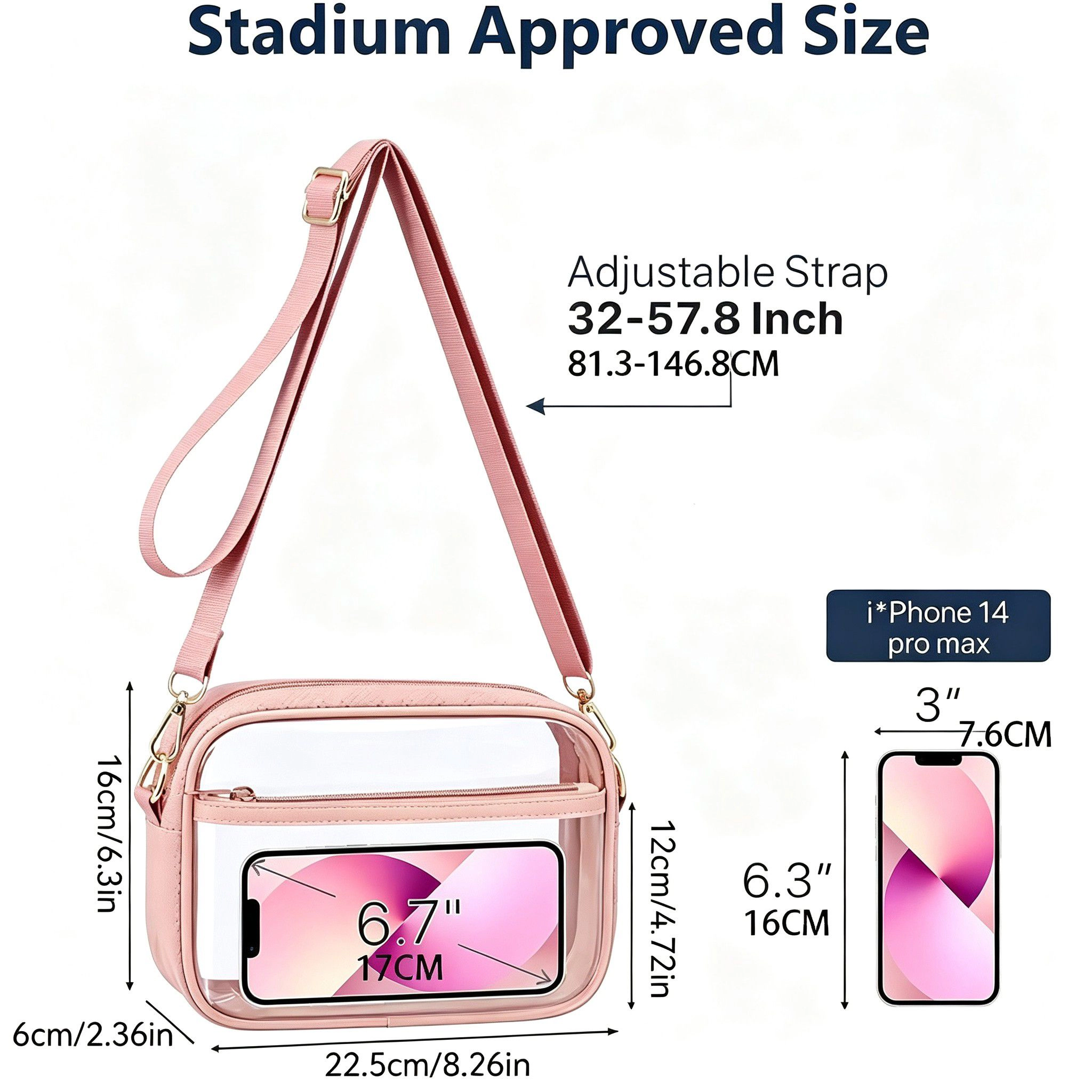 Alilang Women's Clear Stadium Crossbody Bag with Front Pocket, Zipper Closure and Adjustable Removable Shoulder Strap