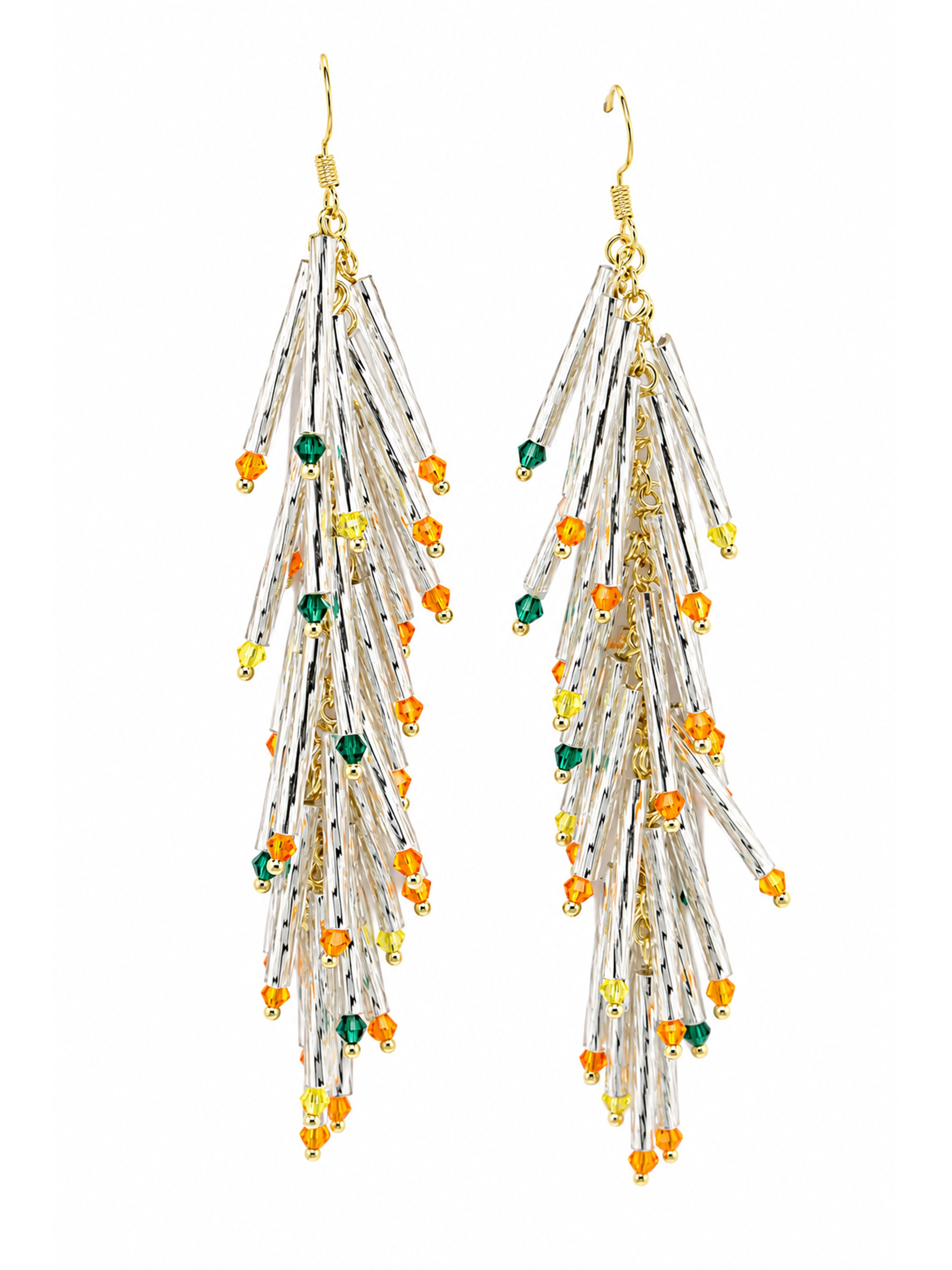 AGP PARIS Womens White Beaded Tassel Drop Earrings