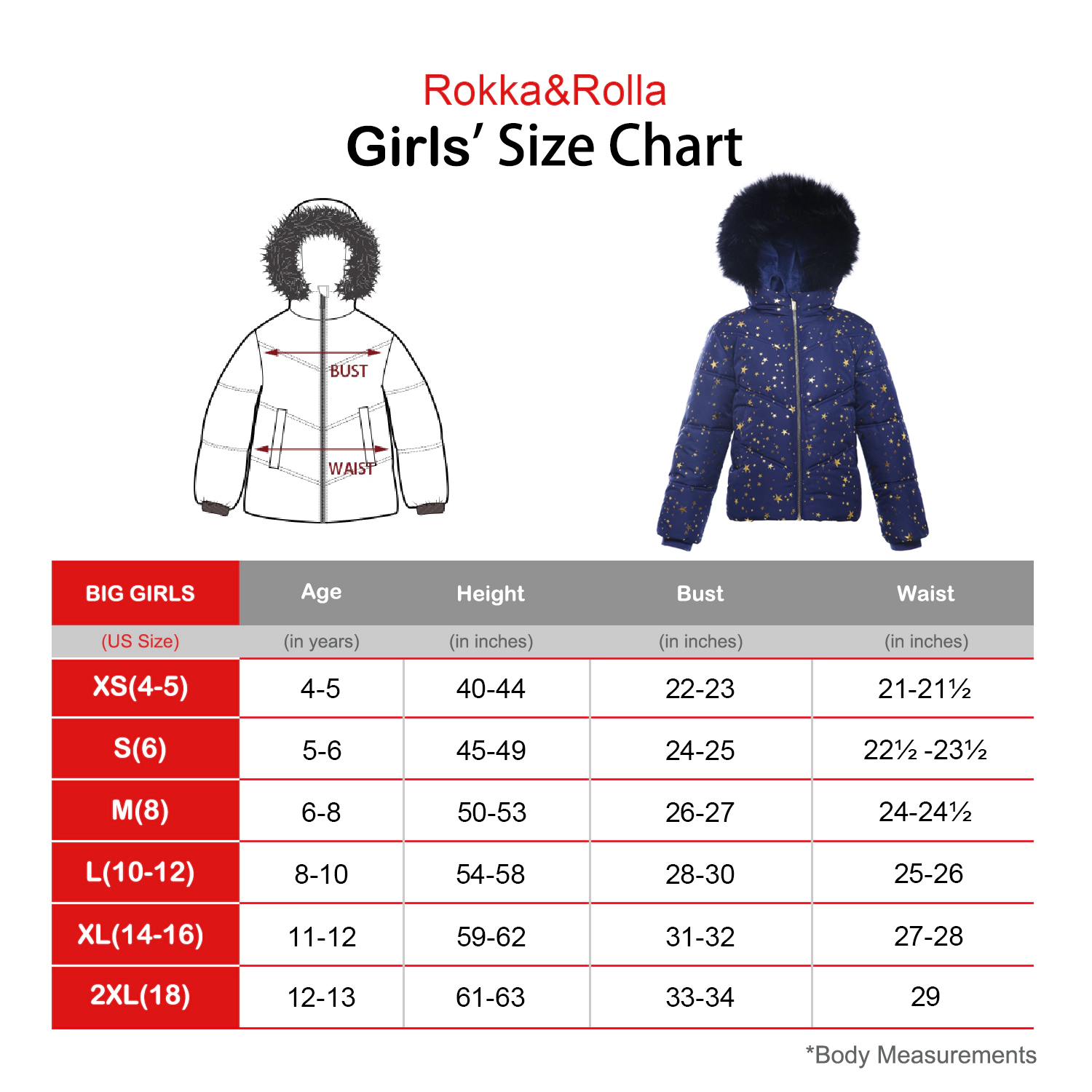 Rokka&Rolla Little & Big Kid Girls Heavyweight Puffer Jacket Bubble Coat