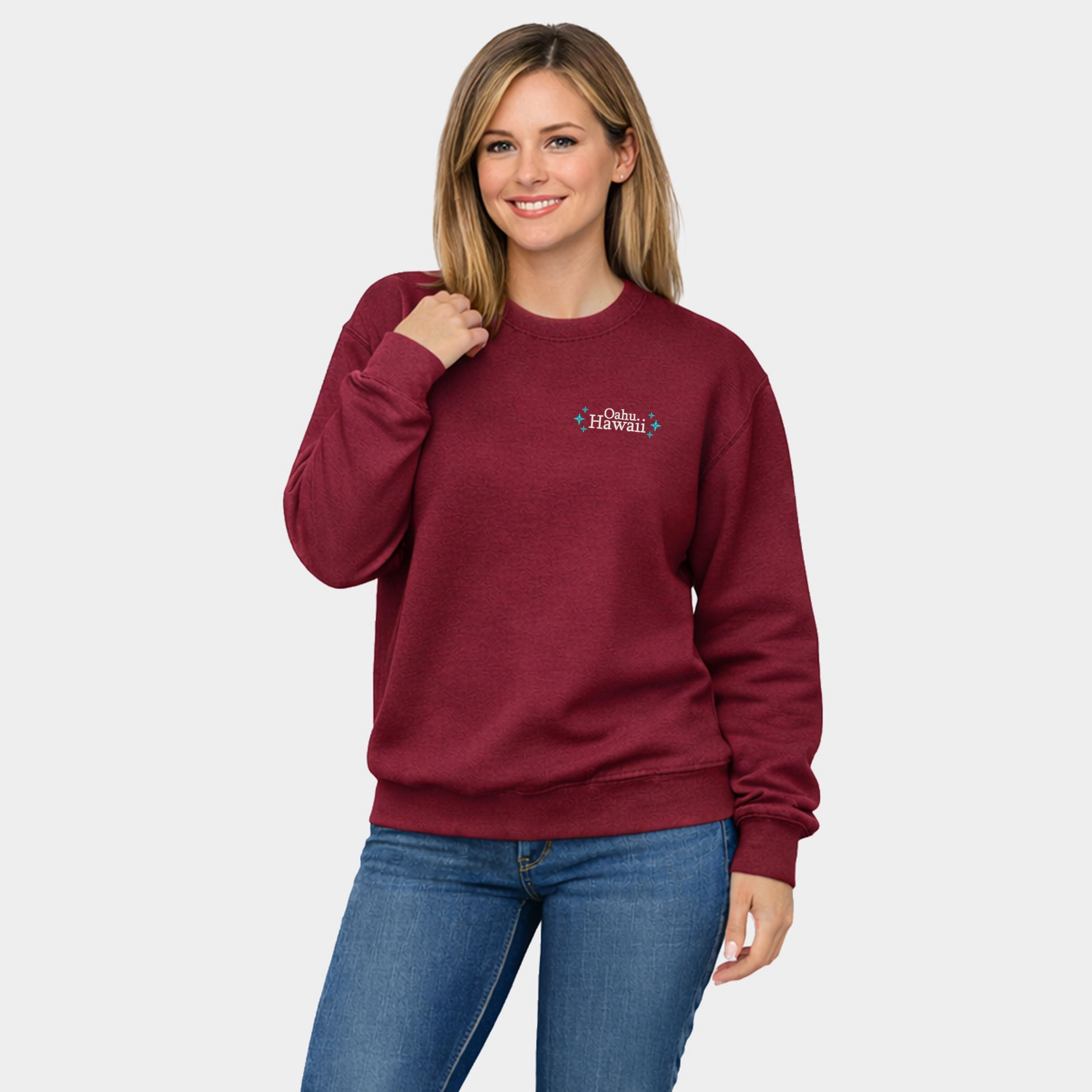 Simply Sage Market - Embroidered Oahu Hawaii Stars  Women's Graphic Sweatshirt