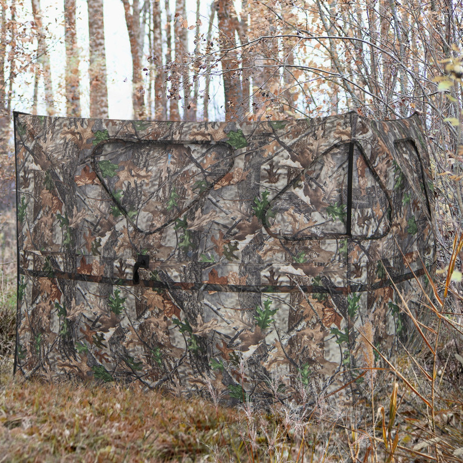 SUGIFT 2-Panel Hunting Ground Blind Pop Up Fence with 3 Shoot Through Ports Camouflage