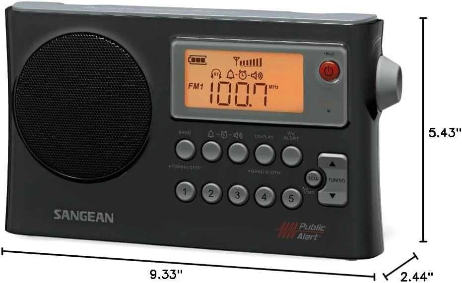 SANGEAN PR-D4W Portable AM/FM Radio with NOAA Weather Alert - Digital Tuning, LCD Backlight, 25 Presets