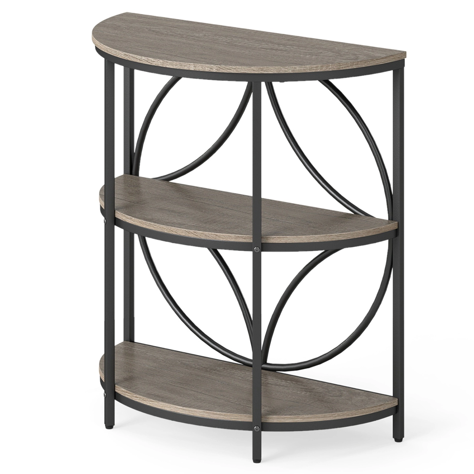 SUGIFT Metal Frame for Living Room 3-Tier Gray Half Round End Table