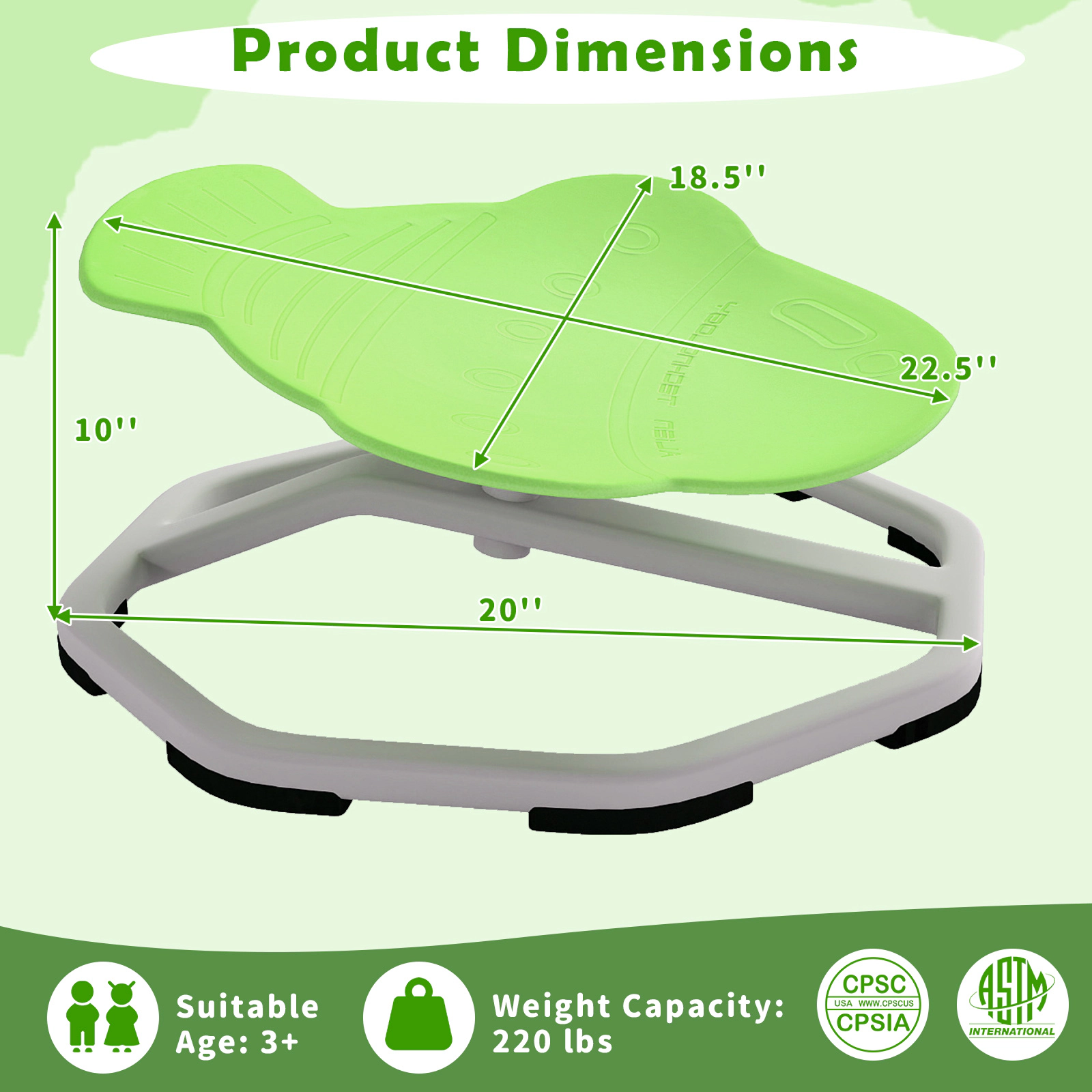 SUGIFT Kids Sensory Swivel Chair Green Elephant 360 Degree Spinning Chair with Metal Base