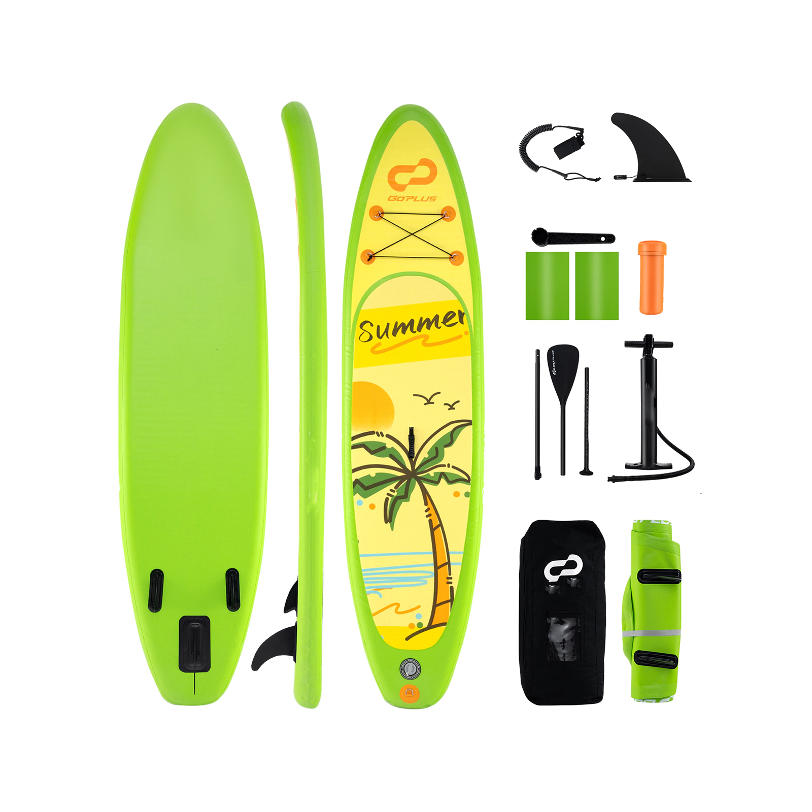 SUGIFT 10-ft 300-lb Capacity 500D PVC Inflatable Stand Up Paddle Board with 3 Fins Telescoping Paddle and Backpack