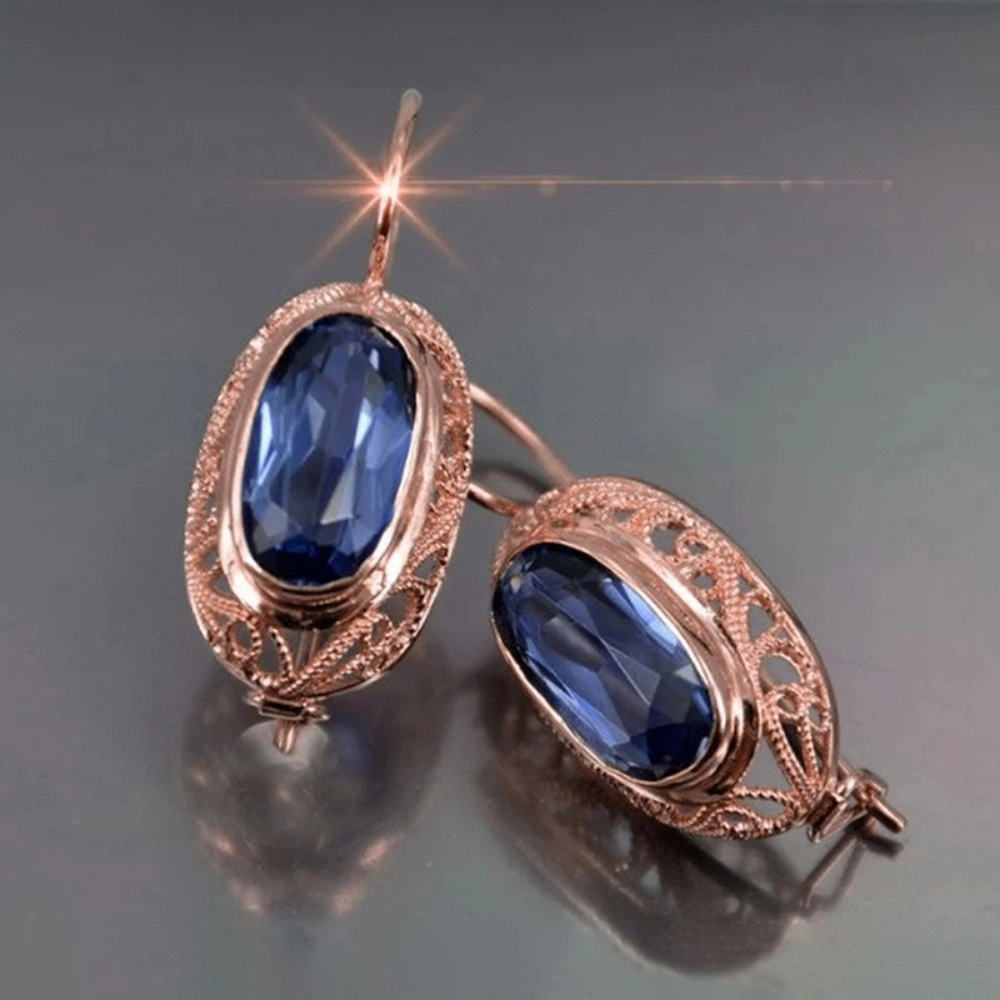 Wardrobe Whimsy Oval Cubic Zirconia Filigree Leverback Dangle Earrings Rose Gold Tone Vintage