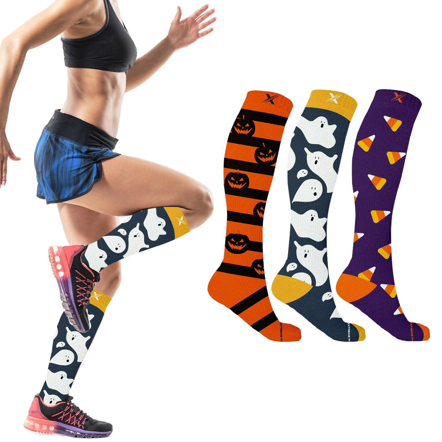 Extreme Fit Holiday Compression Socks - Knee High Performance For Running And Athletics 3 Pair