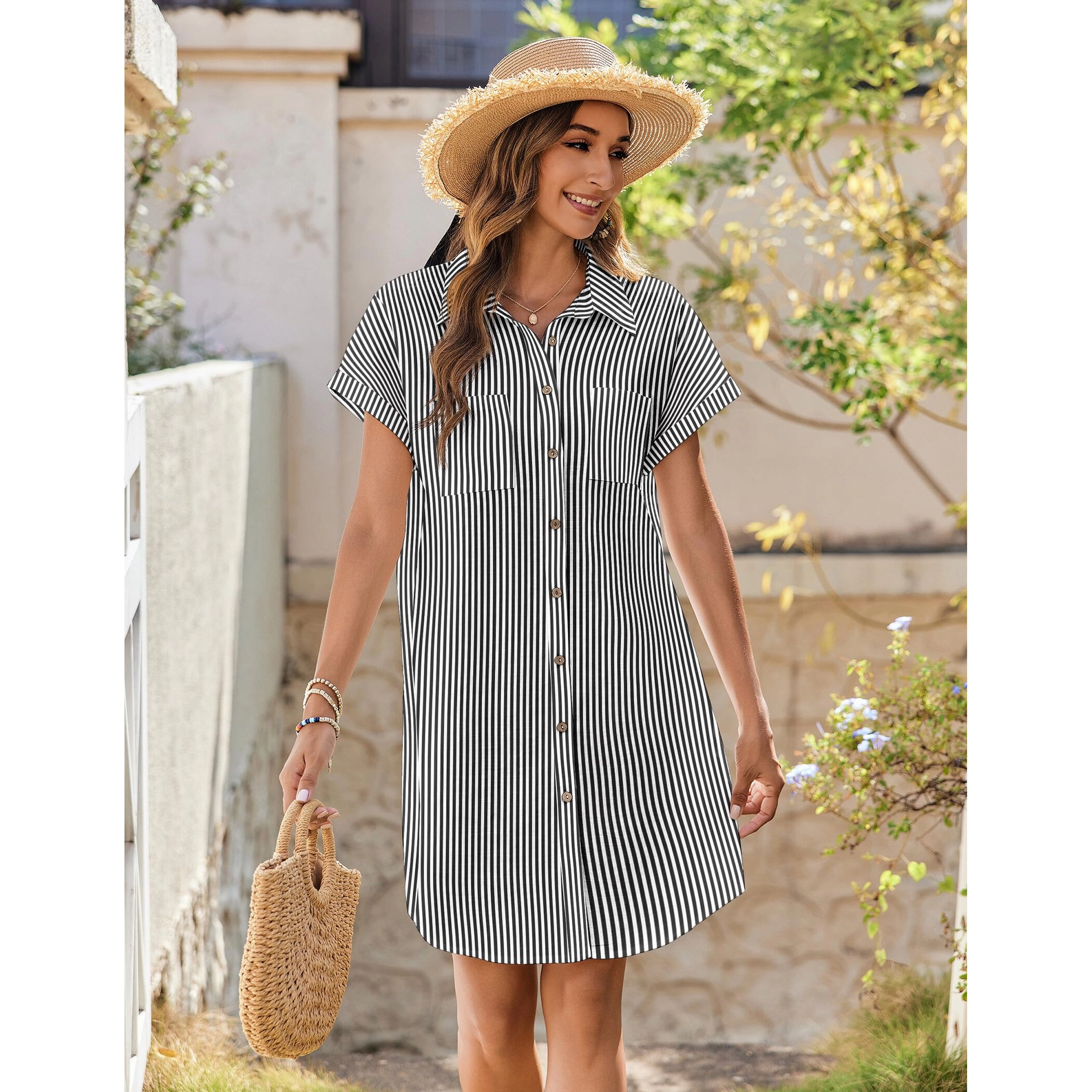 Zeagoo Women's Collared Short Sleeve Shirt Dress