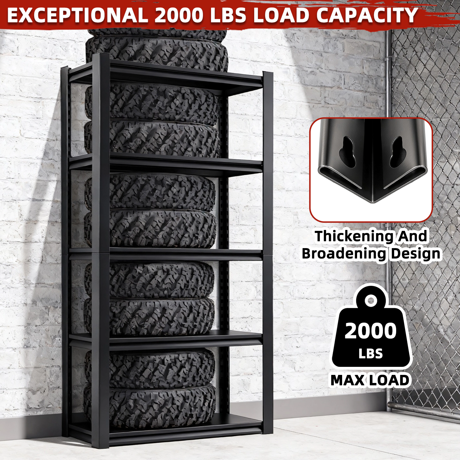 Flynama 5-Tiers Steel Heavy Duty Adjustable Boltless Design Shelving Unit in Black (35.4 in. W x 72 in. H x 15.7 in. D)