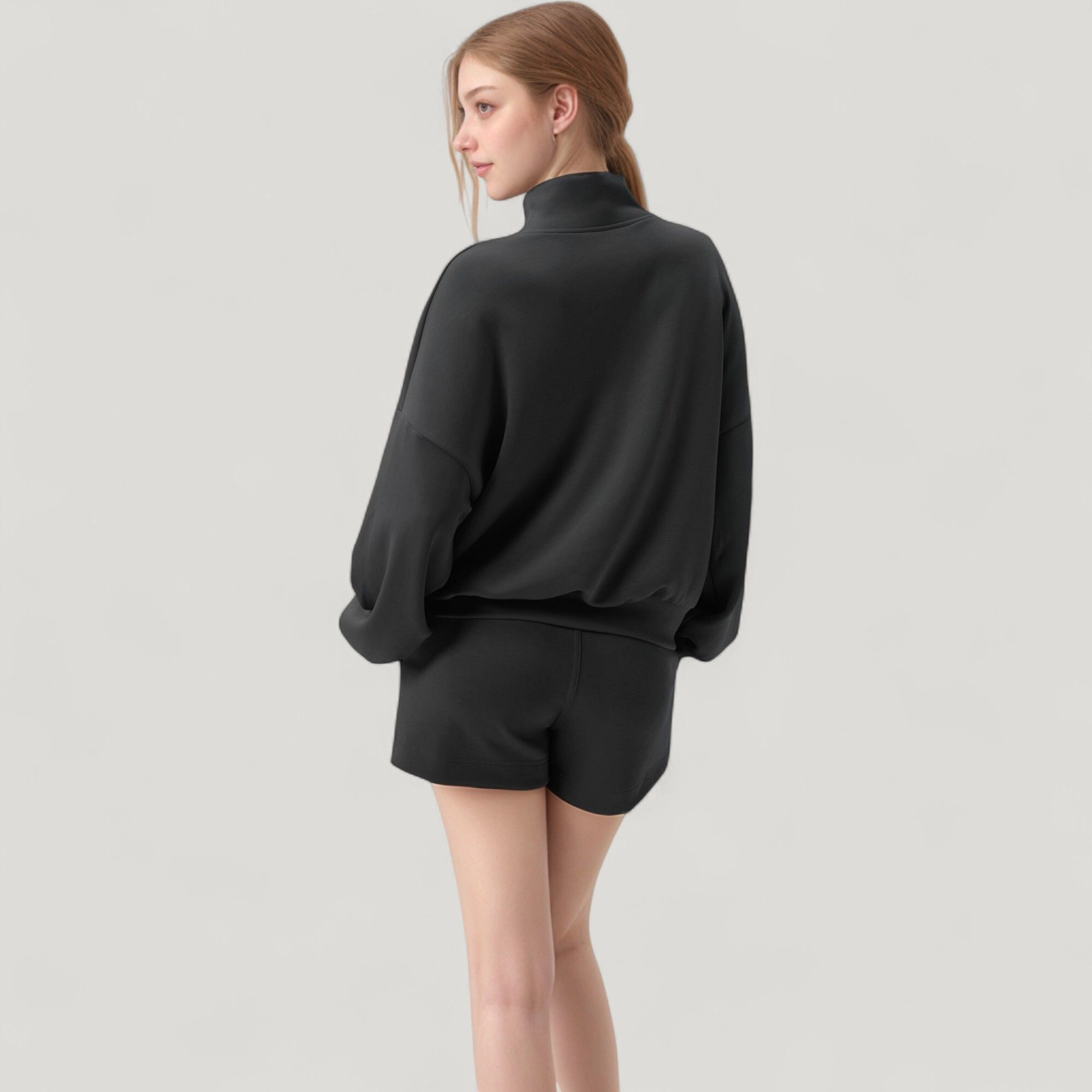 Anna-Kaci Women's Long Sleeve Woven Half-Zip Pullover Top with Stand Collar and Elastic Cuffs