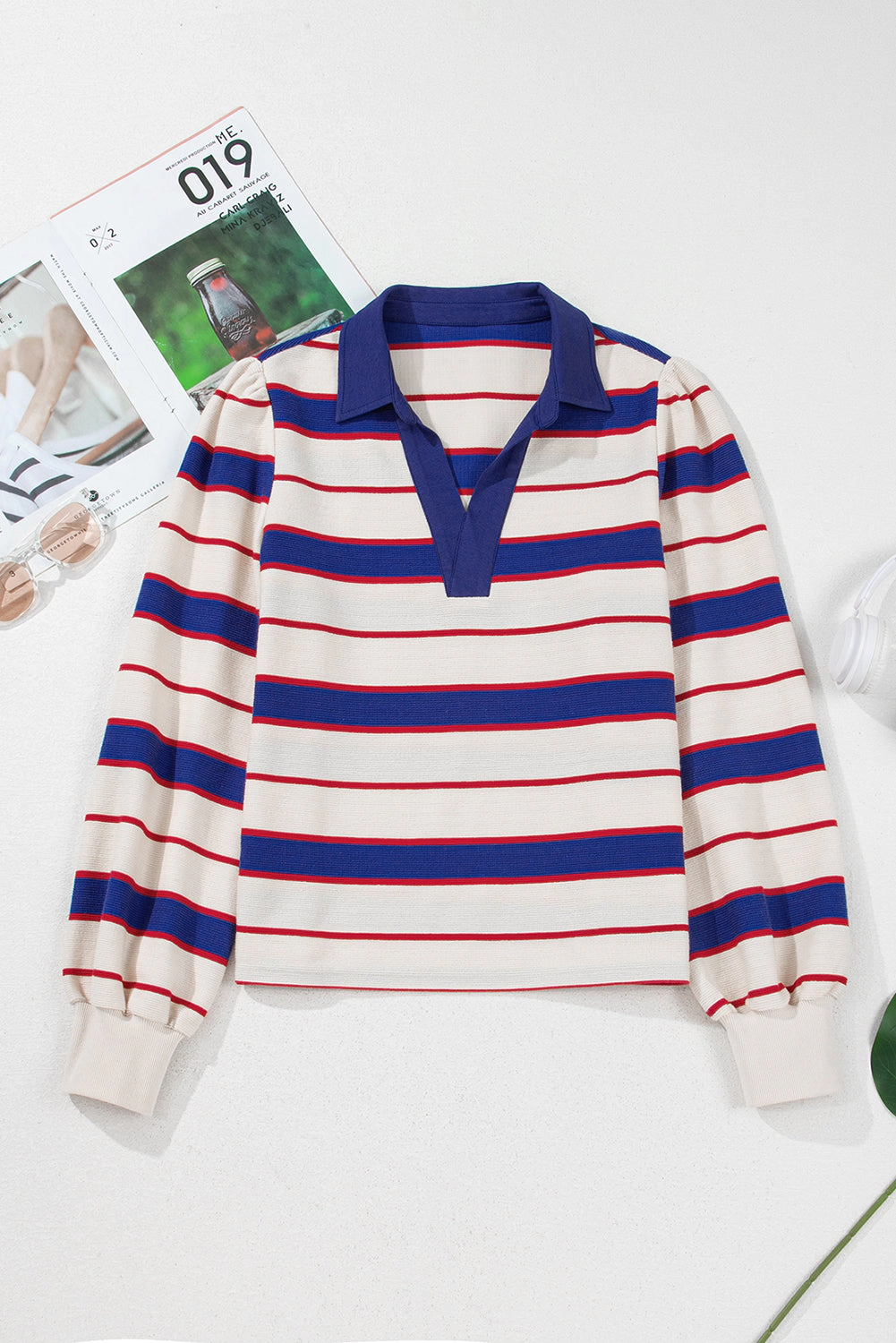 Threaded Pear Women's Genesis Stripe Polo Pullover Sweatshirt