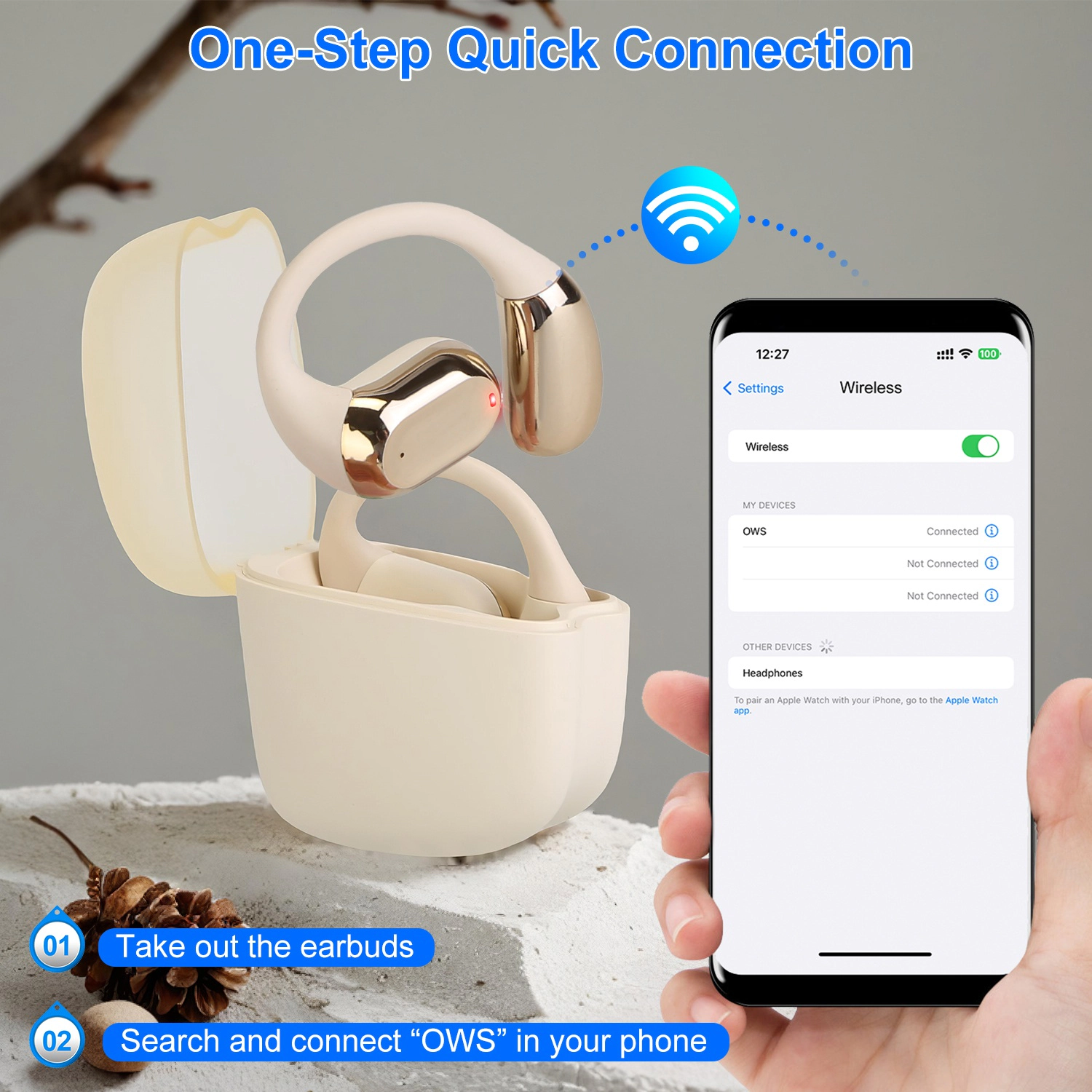GBruno Wireless Open Ear Earbuds With LED Display