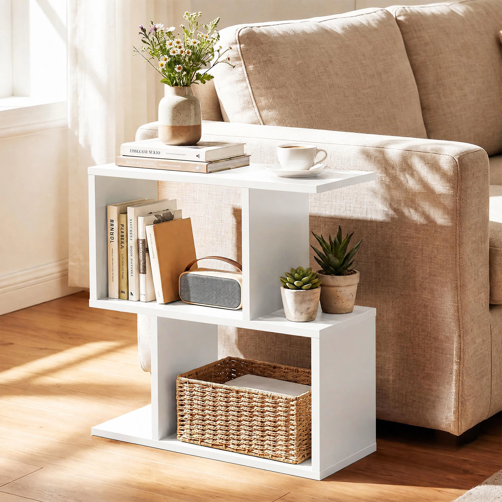 Costway 2 PCS 3-Tier S-Shape Bookshelf Freestanding Display Rack Storage Shelf White