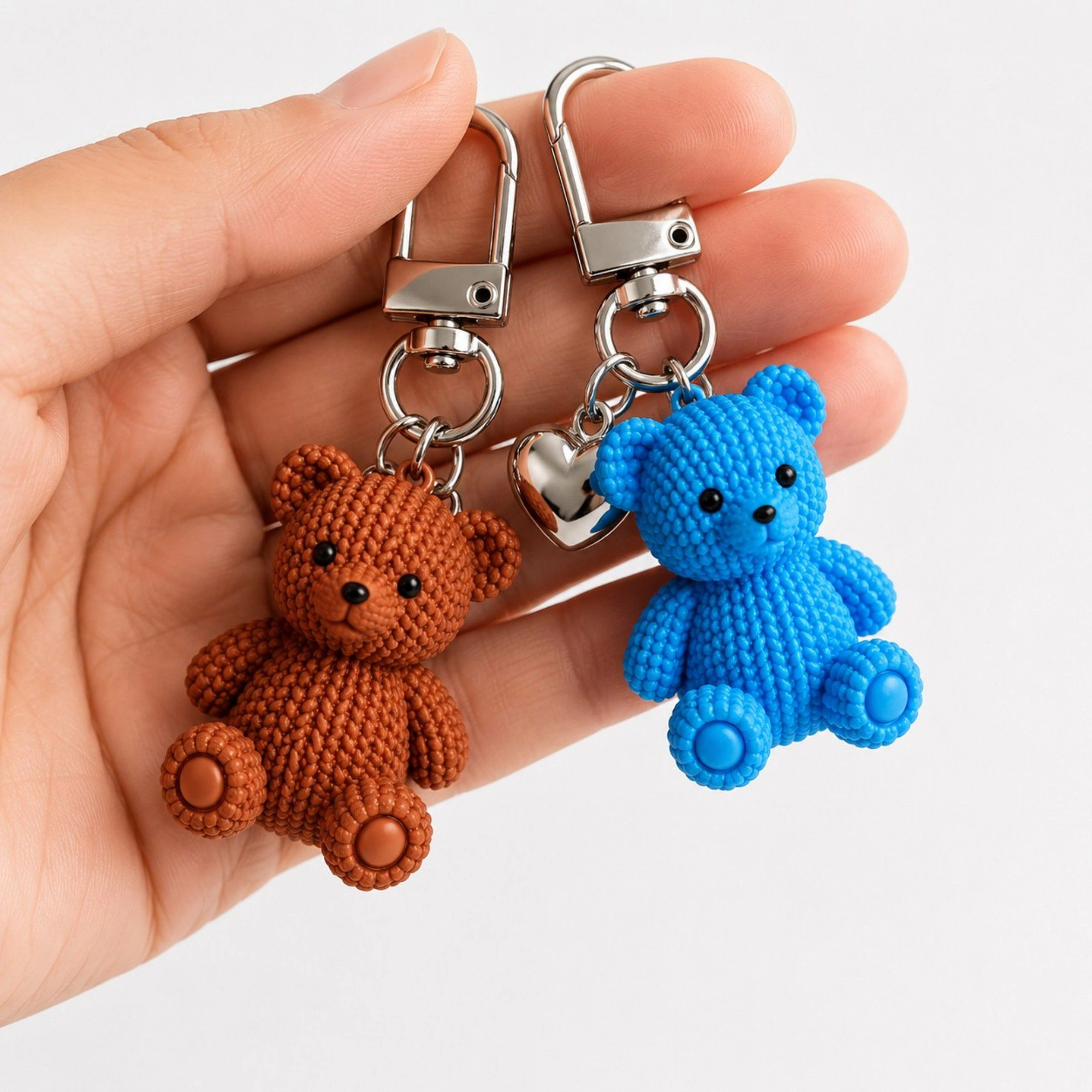 Alilang Women's 5pc Teddy Bear Keychain Bag Charms with Heart Pendant Clip for Bags Backpacks and Keys