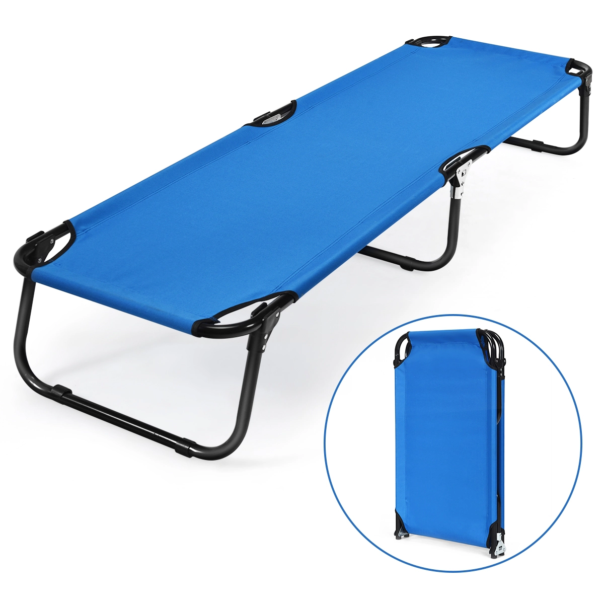 SUGIFT Folding 75-in Camping Cot Portable Military-Style Sleeping Bed 330-lb Capacity Gray/Blue/Black