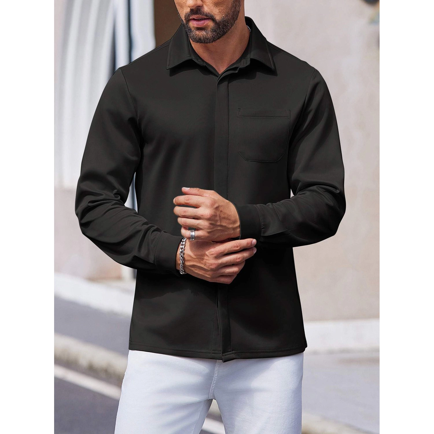 COOFANDY Mens Slim Fit Long Sleeve Blazer Notched Lapel Two Button Casual Jacket