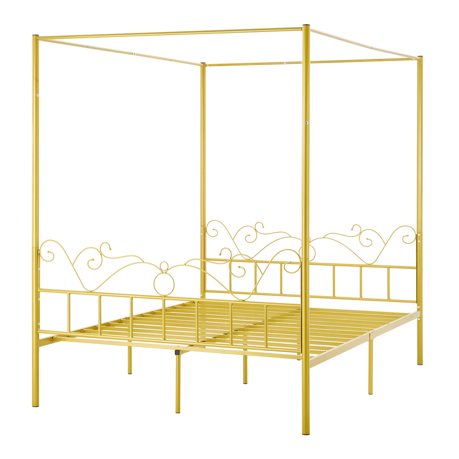 HONGGE Canopy Bed Frame Metal with Minimalist Headboard & Four Posters Design Heavy Duty Steel Slats Support