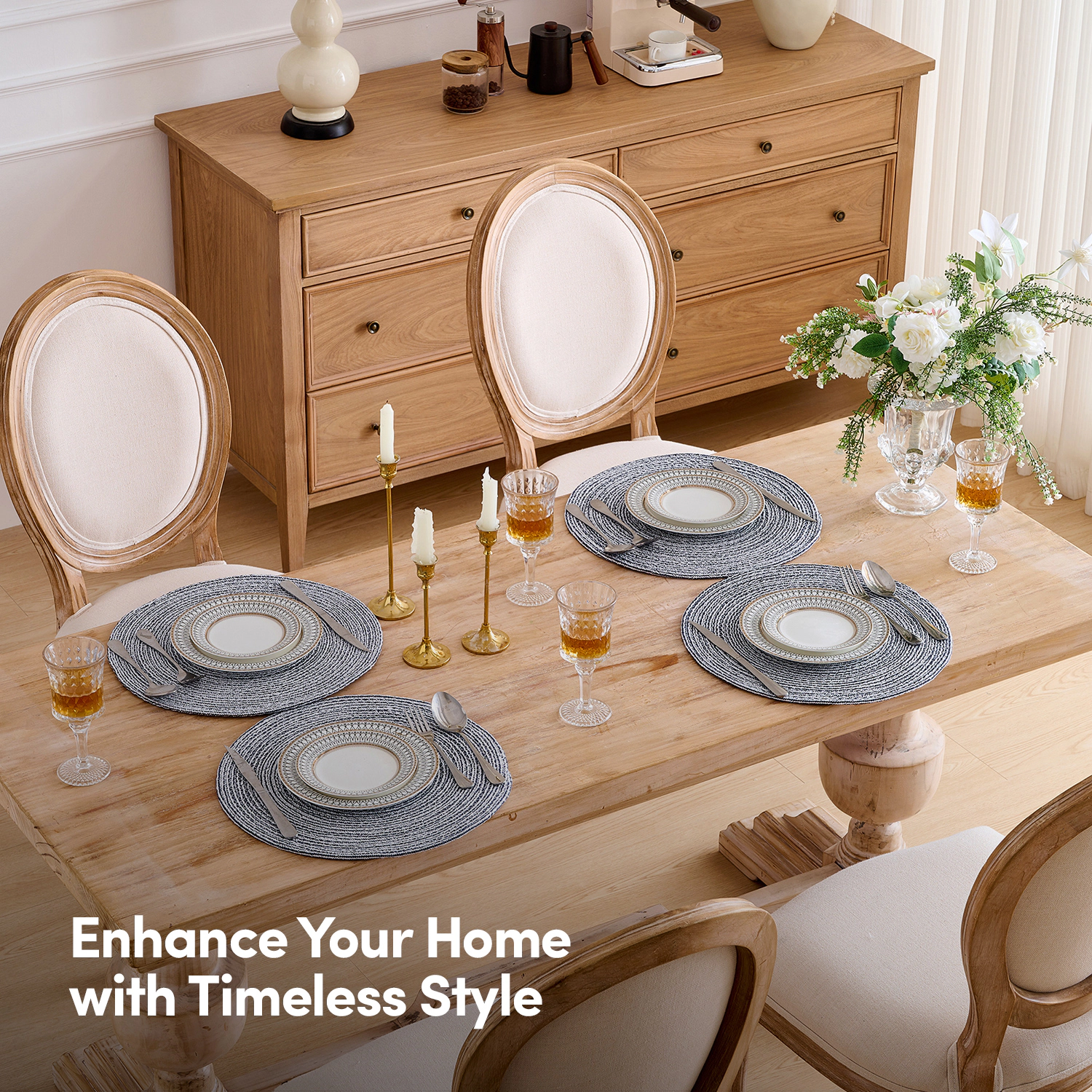 Sweet Home Collection Two Tone Cotton 15" Round Woven Placemat Sets -Pack