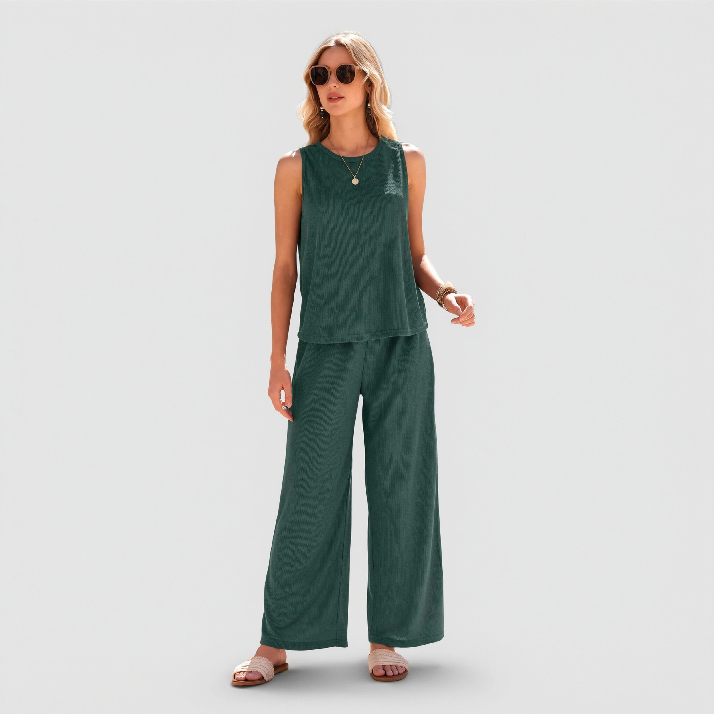 Ekouaer Fashion vWomen Housing Set Pajams Two Pack Tank Top And Long Pant Sleepwear Nightwear