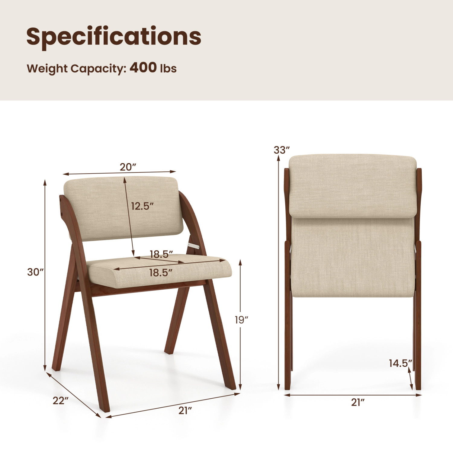 Hivvago Folding Chairs with Sturdy Rubberwood Support - Set of 2