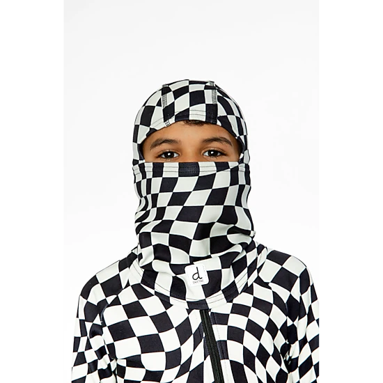 Deux par Deux Boys Brushed Jersey Checkered Print Balaclava with Reflective Patch
