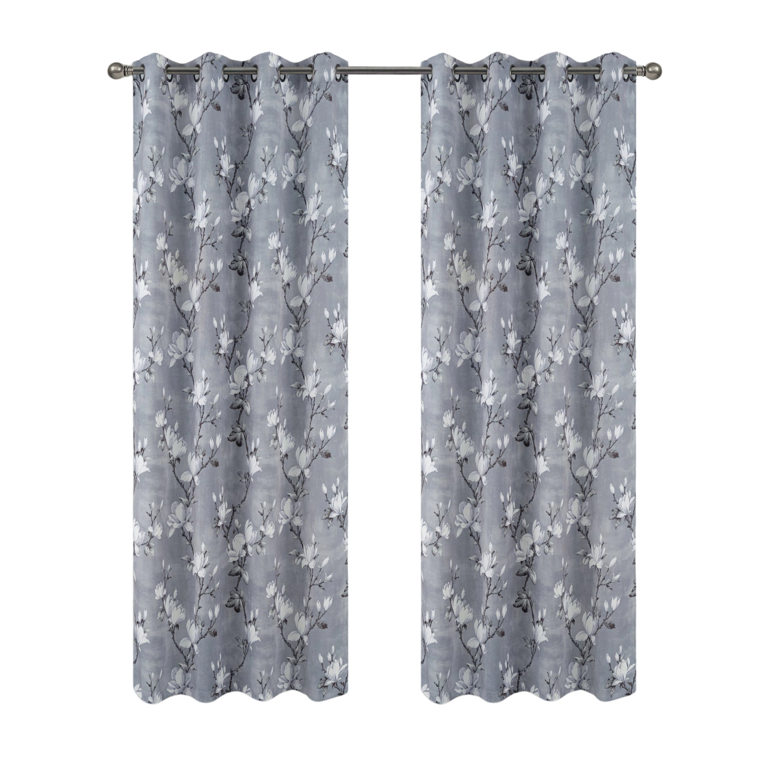 Olivia Gray 100% Polyester 200 GSM Blossom Printed Blackout Grommet Curtain Panel 54" x 90