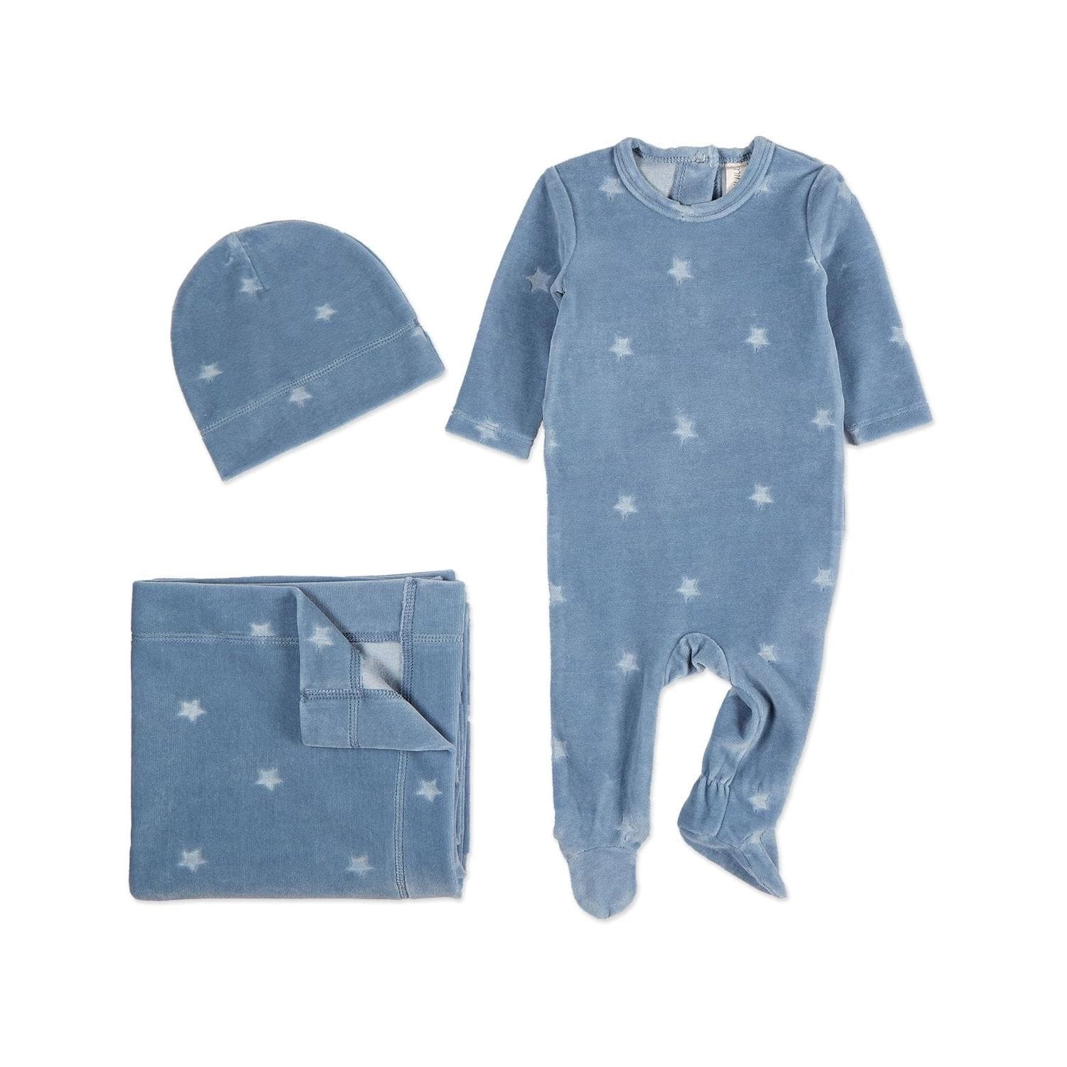 MeMoi 3 Piece Baby Boys "Velvet Star" Cotton Rich Velour Footie Set
