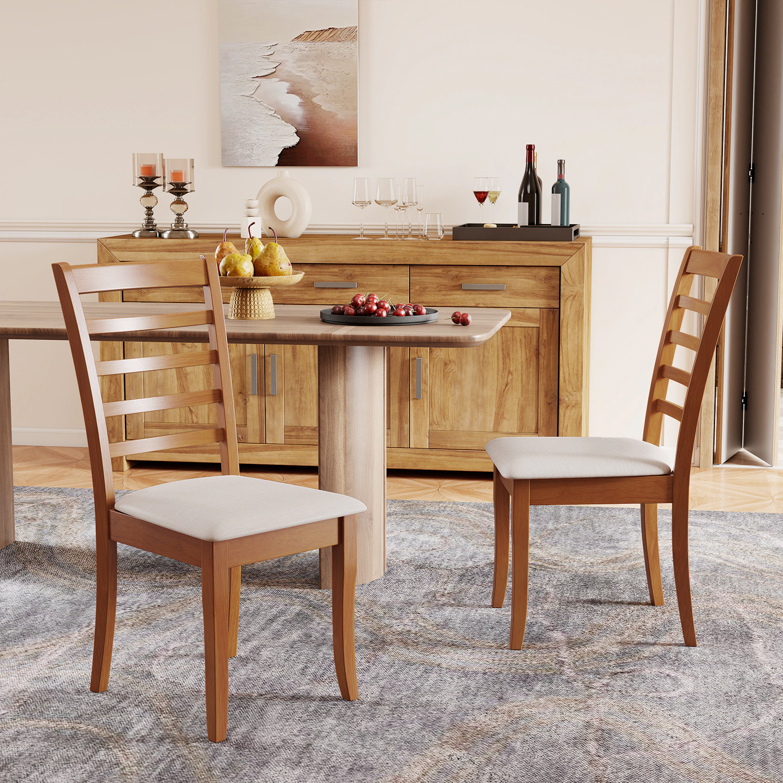LJG Wooden Dining Chair Set of 2 Modern Upholstered Kitchen Chair