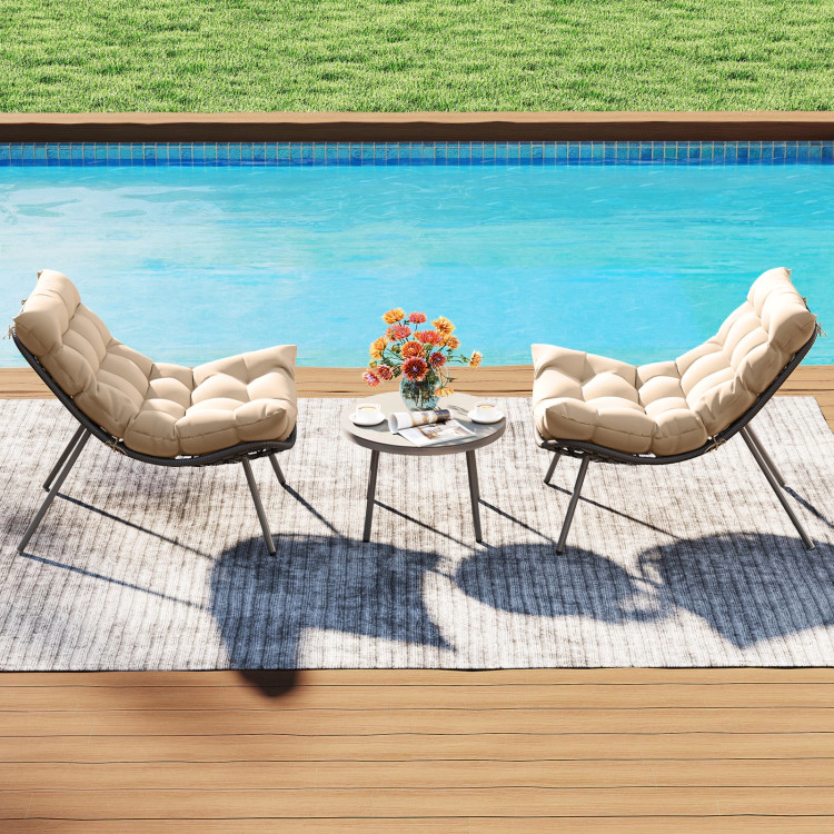 Hivvago 3 Pieces Pe Rattan Conversation Set With Cushioned Papasan Chairs