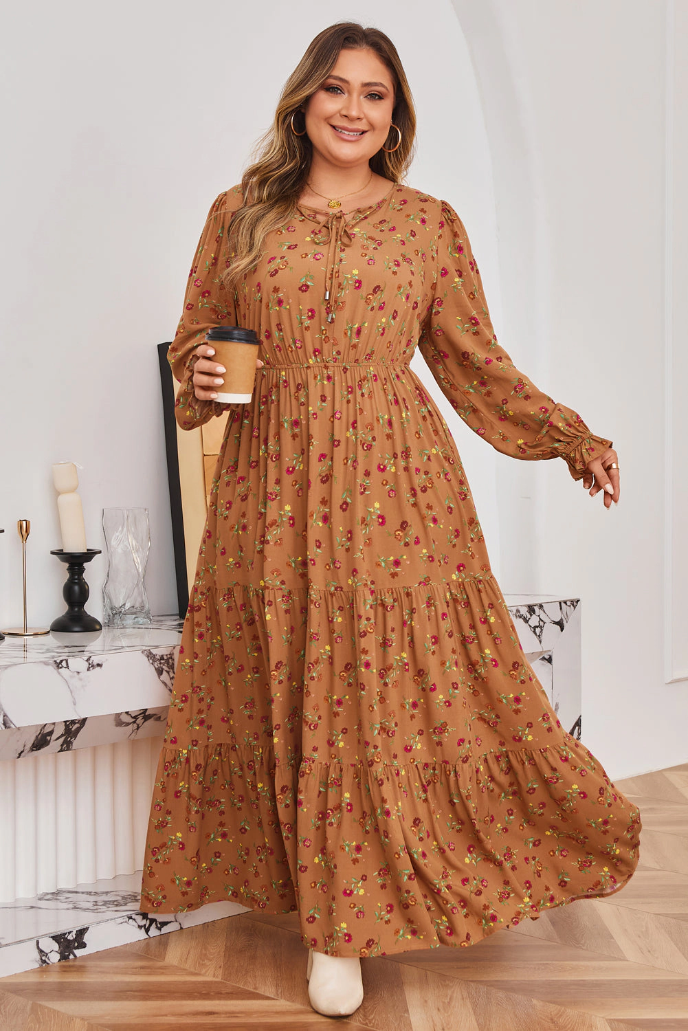 Threaded Pear Women's Charleigh Sleeve Tiered Maxi PLUS Dress
