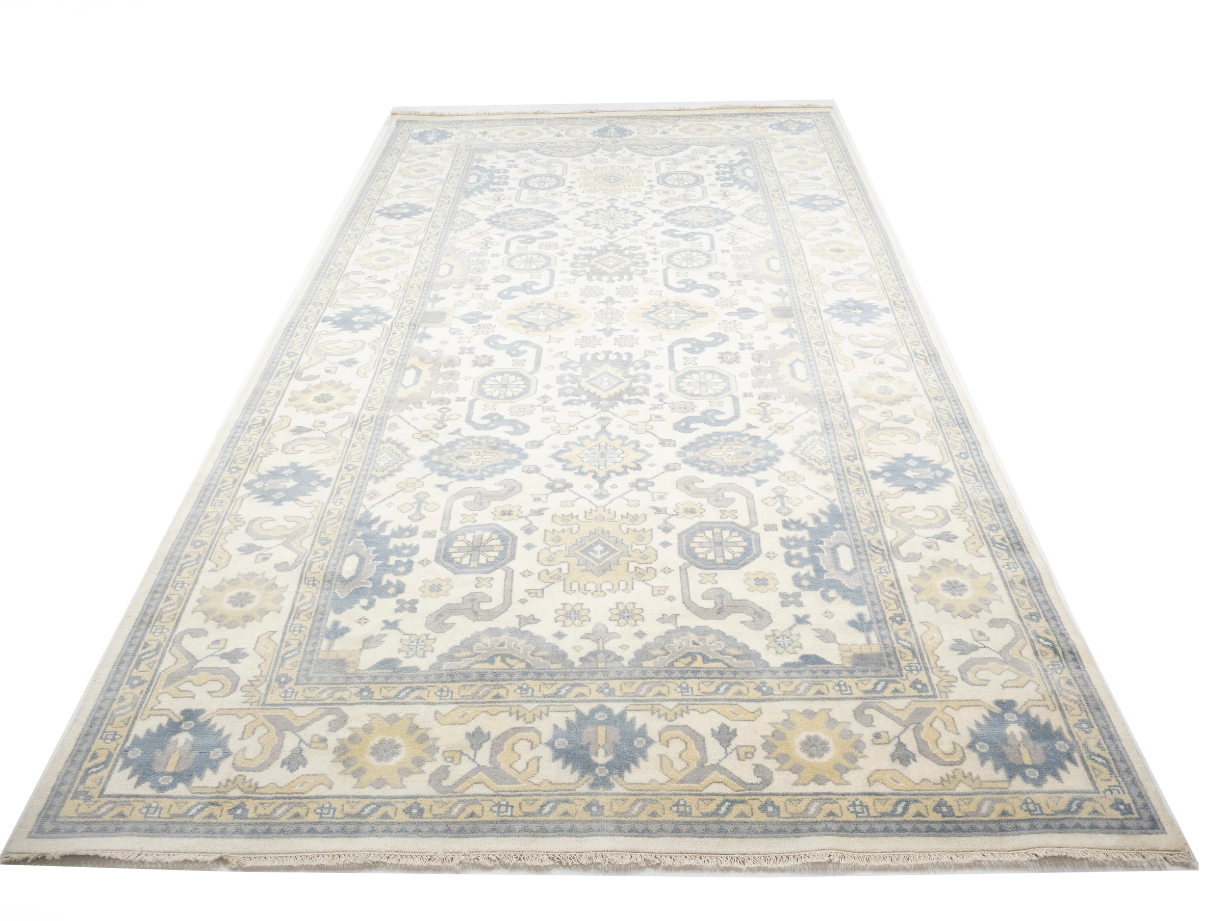 Magic Rugs 9'4 X 17'10 Muted Cream Oushak Chobi Hand Knotted Wool Rug
