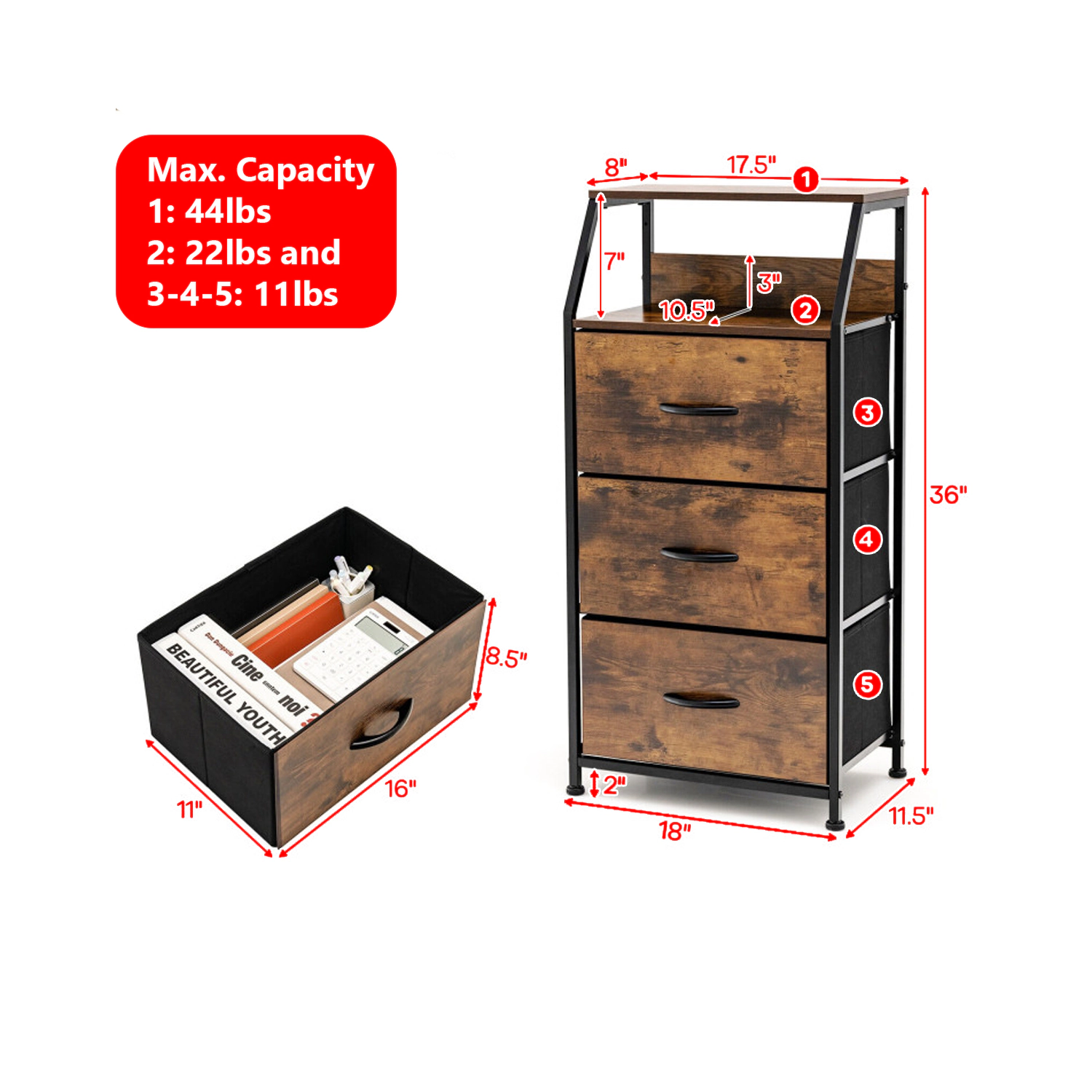Hivvago Multi-Shelf Freestanding Cabinet topped with Wood - Medium
