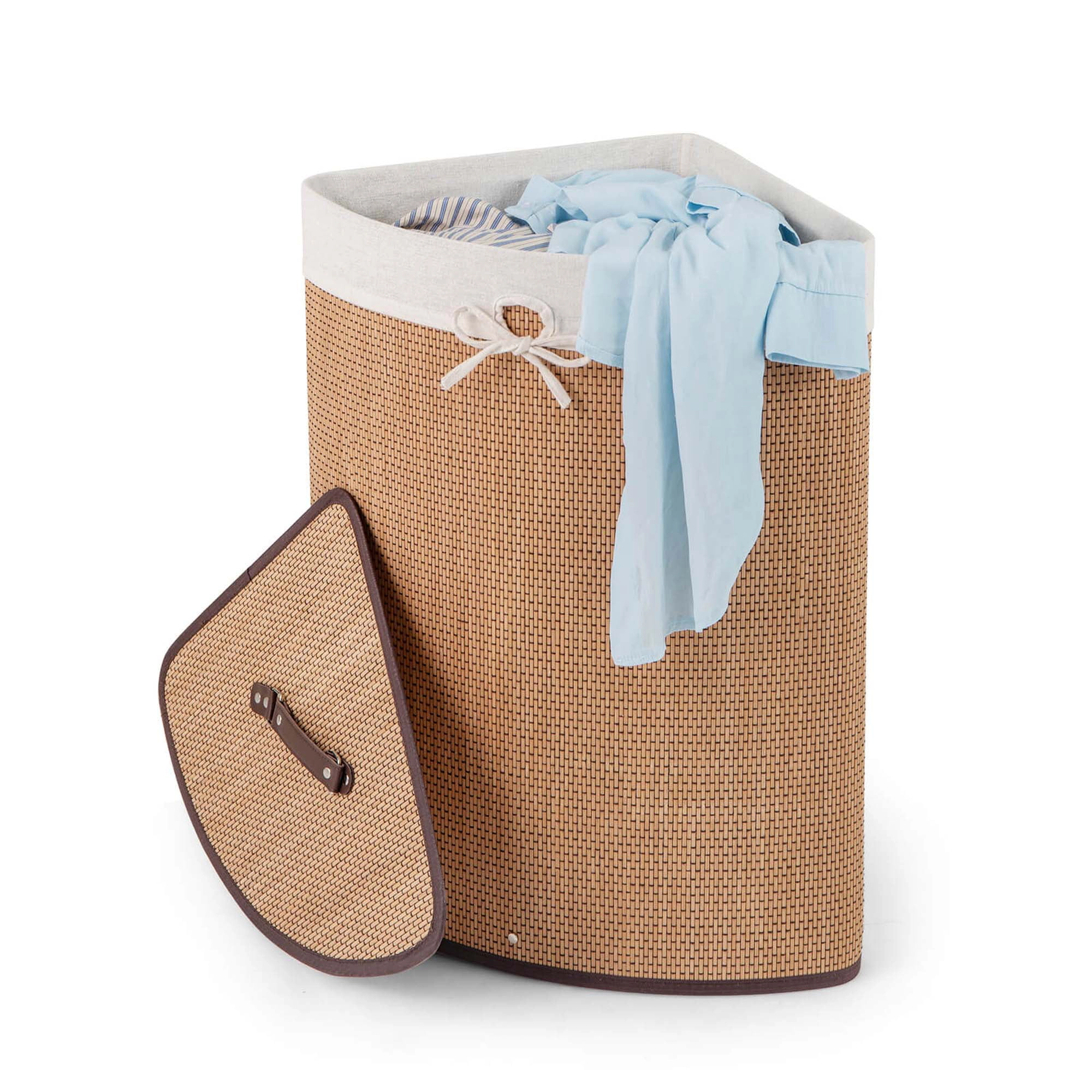 Glintex Bamboo Laundry Basket with Lid Metal Frame and Removable Liner Bag, Natural
