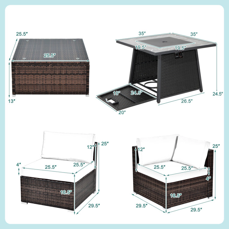 Hivvago 7 Pieces Patio Furniture Set With 35 Inches 50000 Btu Propane Gas Fire Pit Table And Waterproof Cover For Firpit