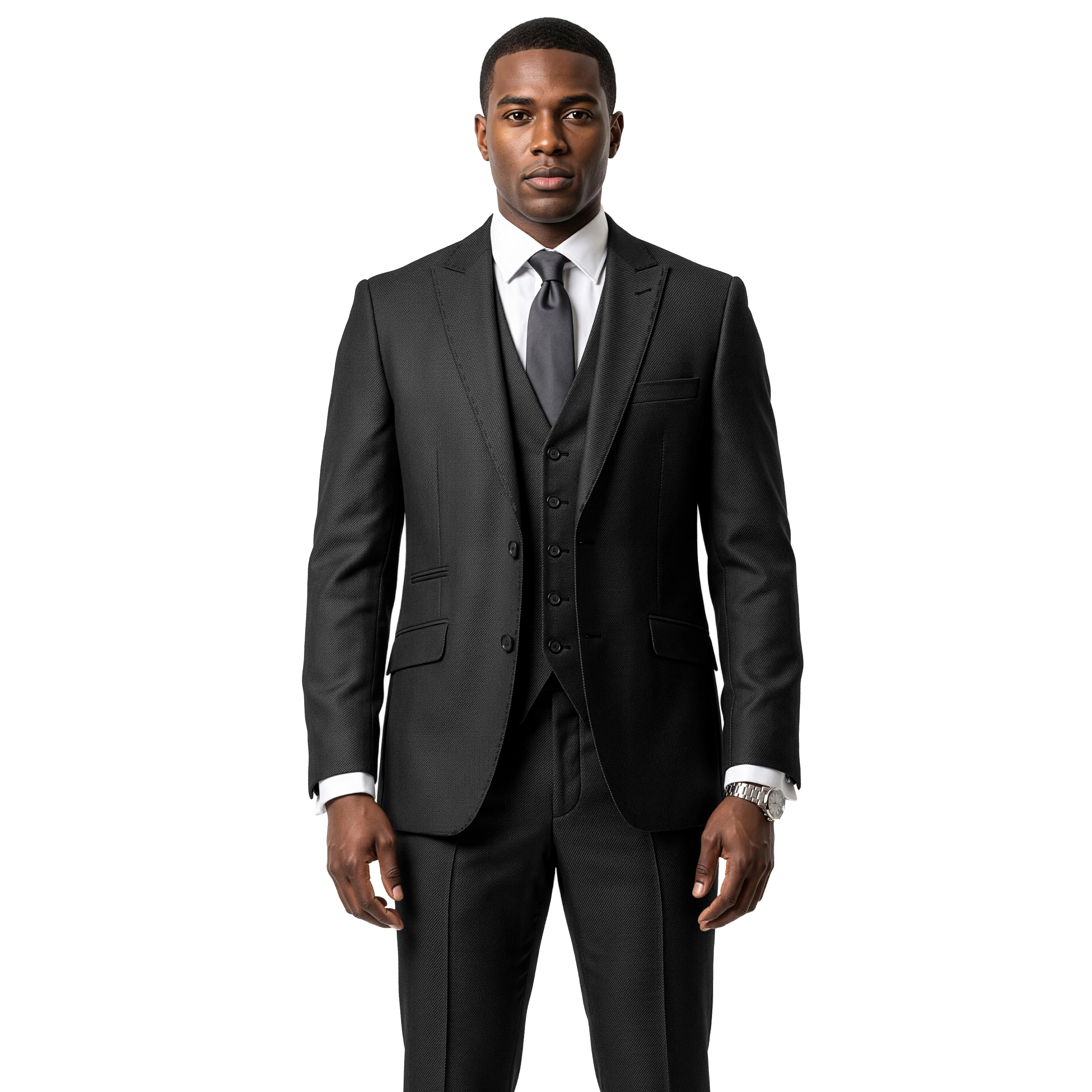Tazzio Mens Slim Fit Diagonal Weave 3 Piece Suit Set