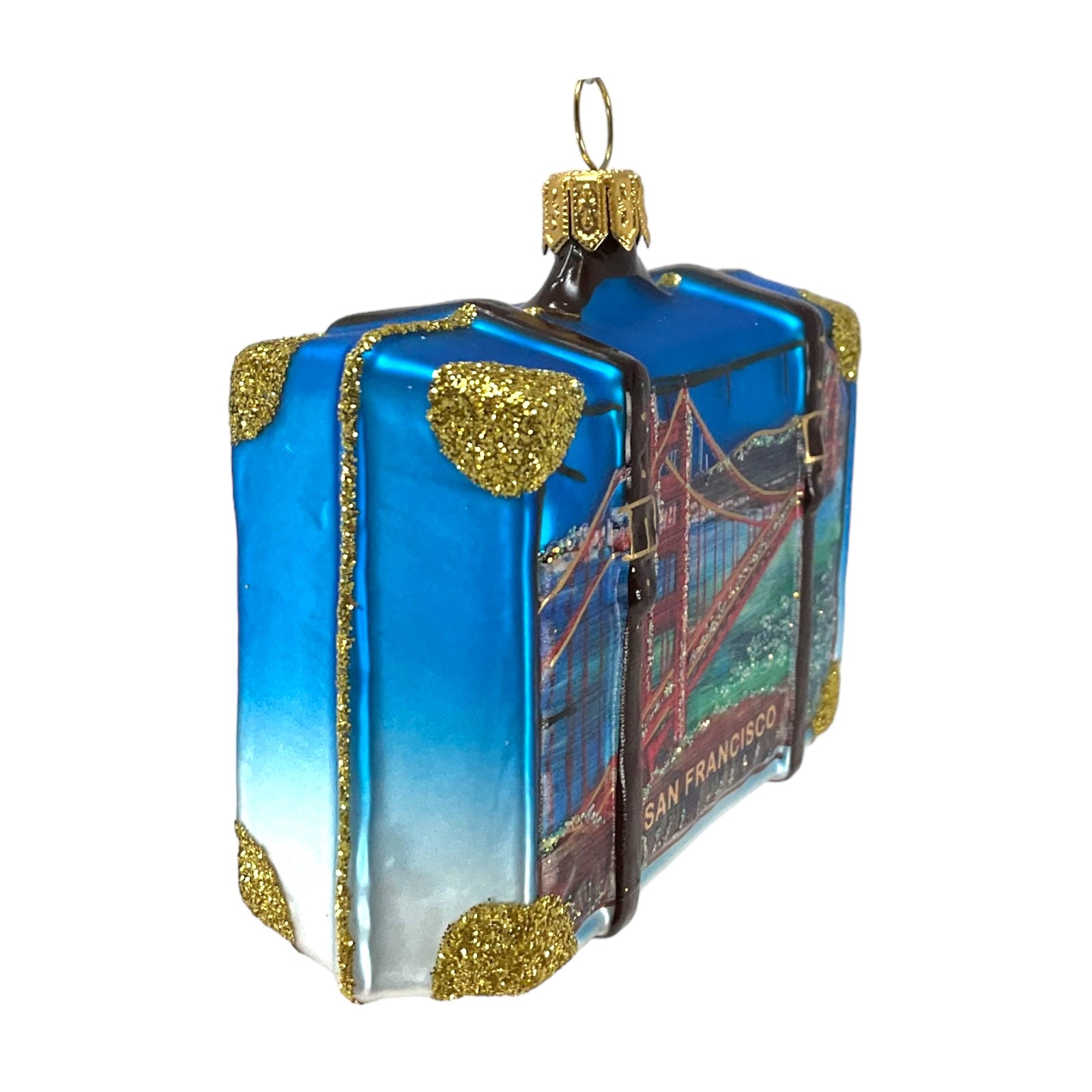 Pinnacle Peak Trading Company San Francisco California Travel Suitcase Polish Glass Christmas Ornament