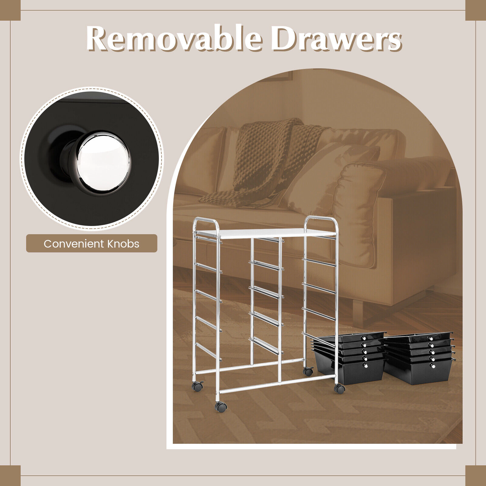 SUGIFT 10-Drawer Rolling Storage Cart with Mesh Top Platform 22-lb Top Capacity 5.5-lb Drawer Capacity As Picture Shown