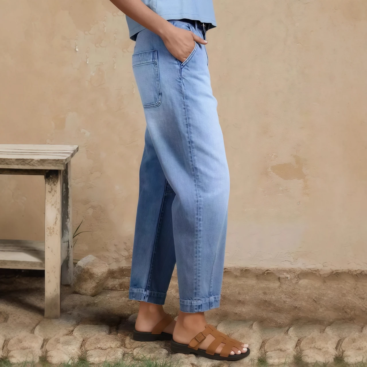 YesFashion Women's High Waist Relaxed Fit Cropped Jean Classic Denim Pants