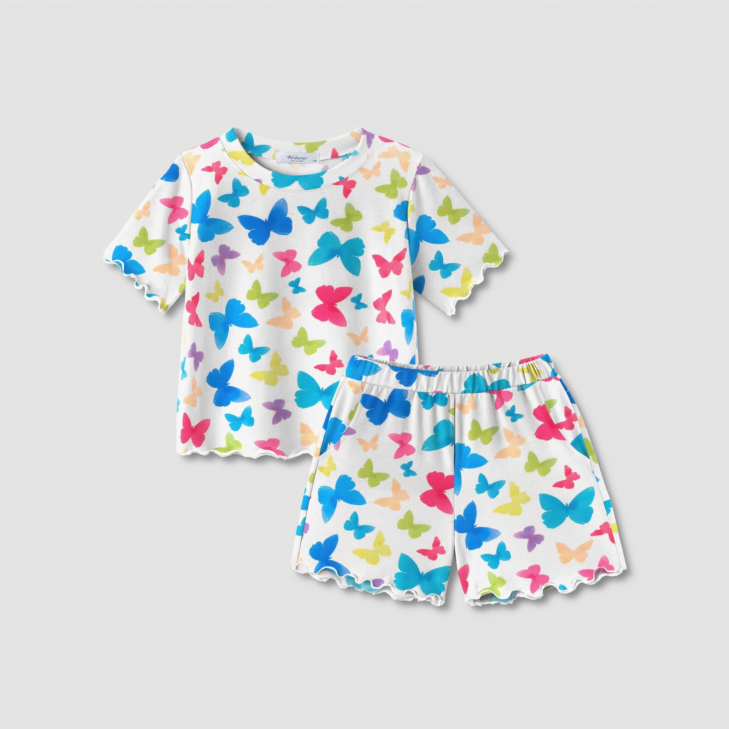 Arshiner Girl'ss Clothes Short Sets Ruffle Sleeve Roundneck Tops And Shorts With Pock