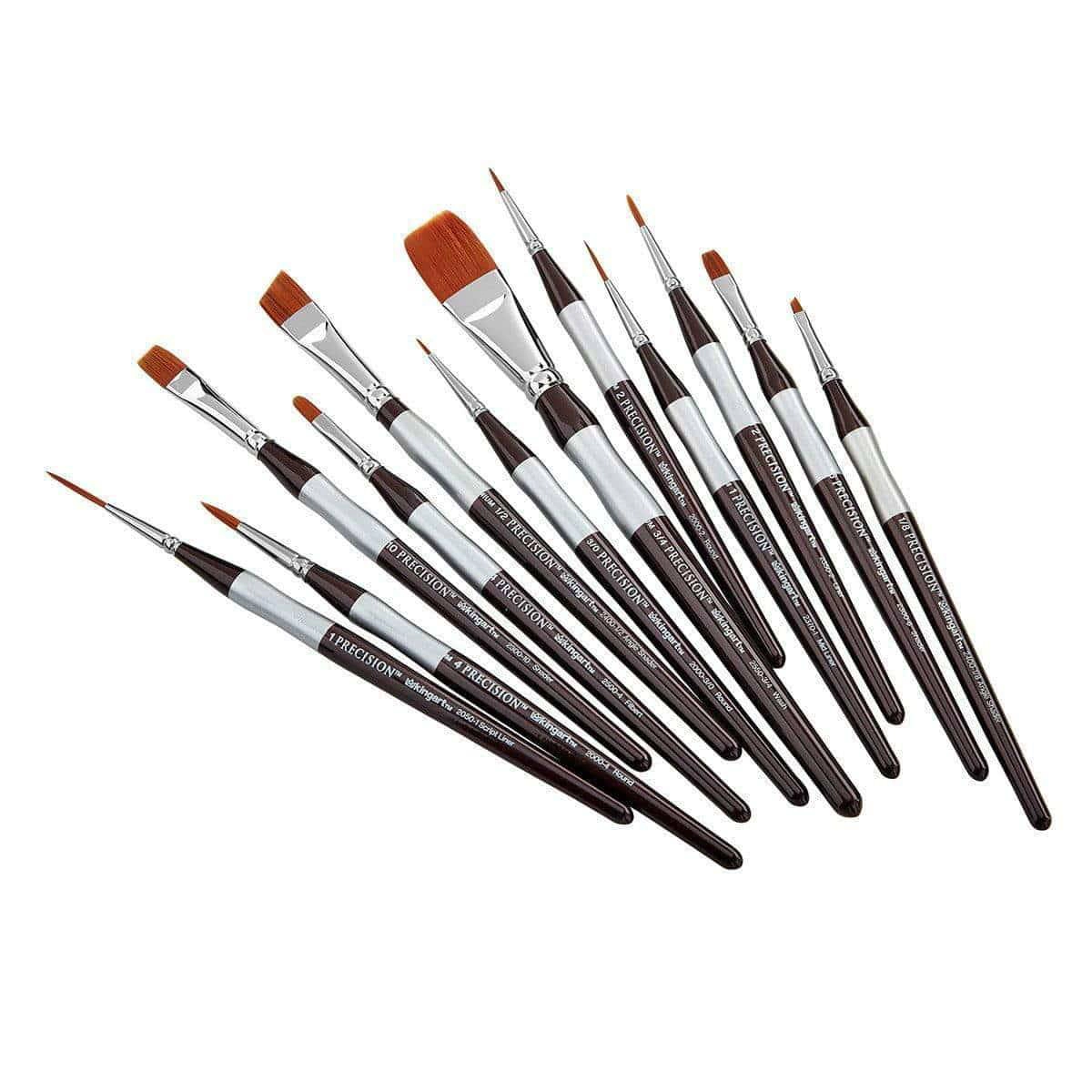 KINGART Precision Amber Taklon Comfort Handle Brush Set - 12 pc