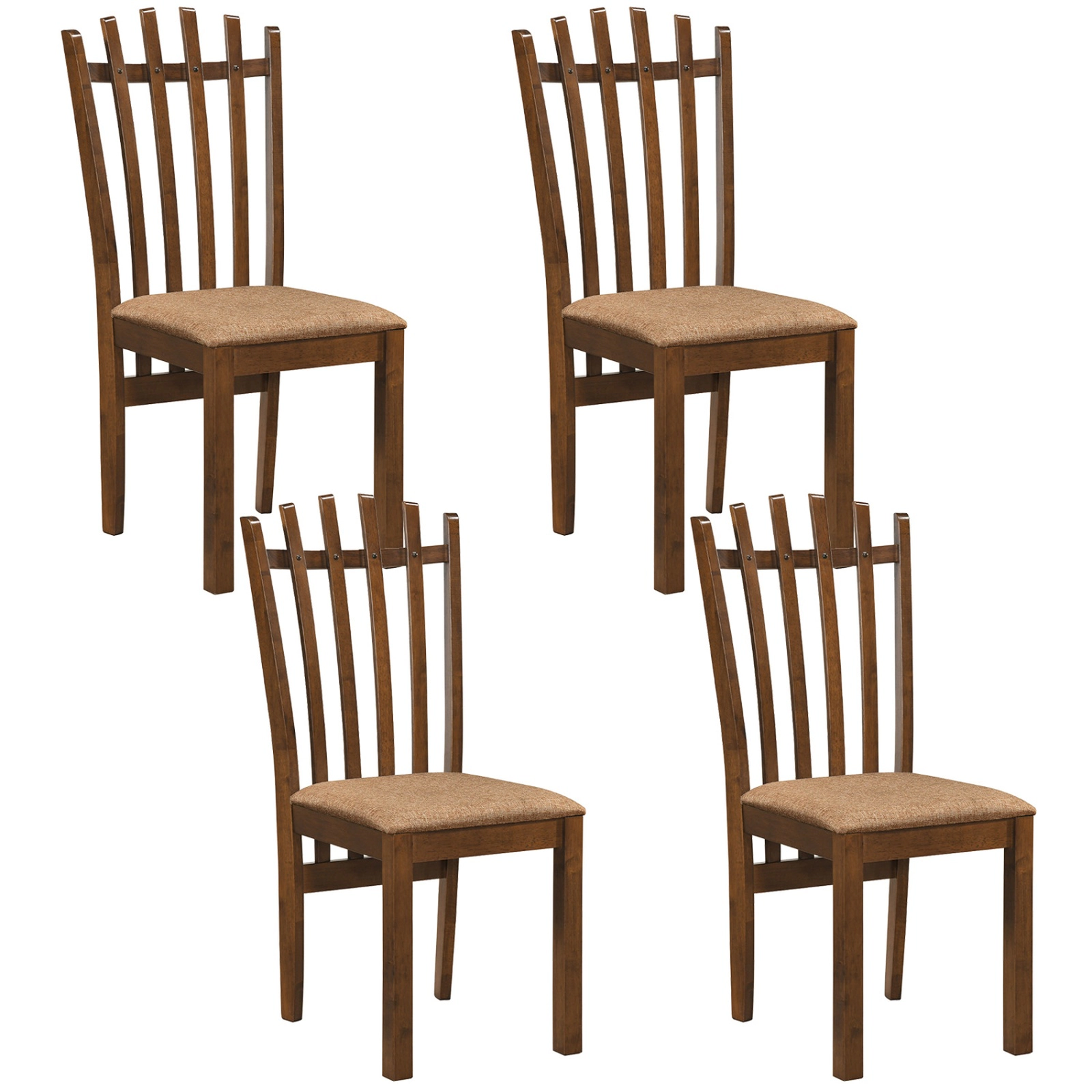 SUGIFT Set of 4 Walnut Rubber Wood Slat Back Dining Chairs