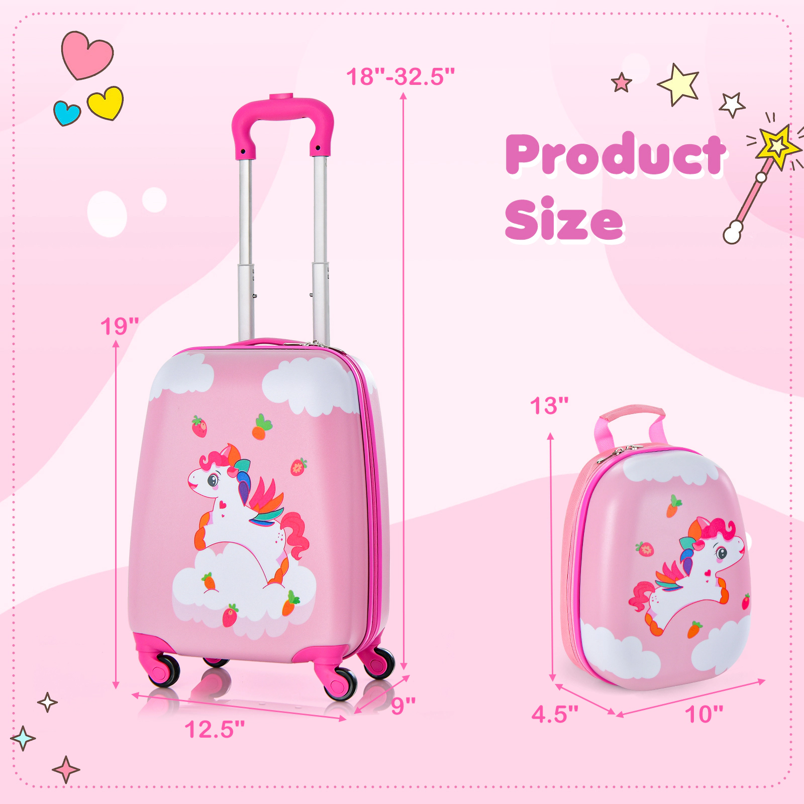 SUGIFT 2-Piece Kids Carry-on Luggage Set with 19-in Rolling Case Padlockable Zippers and 13-in Backpack