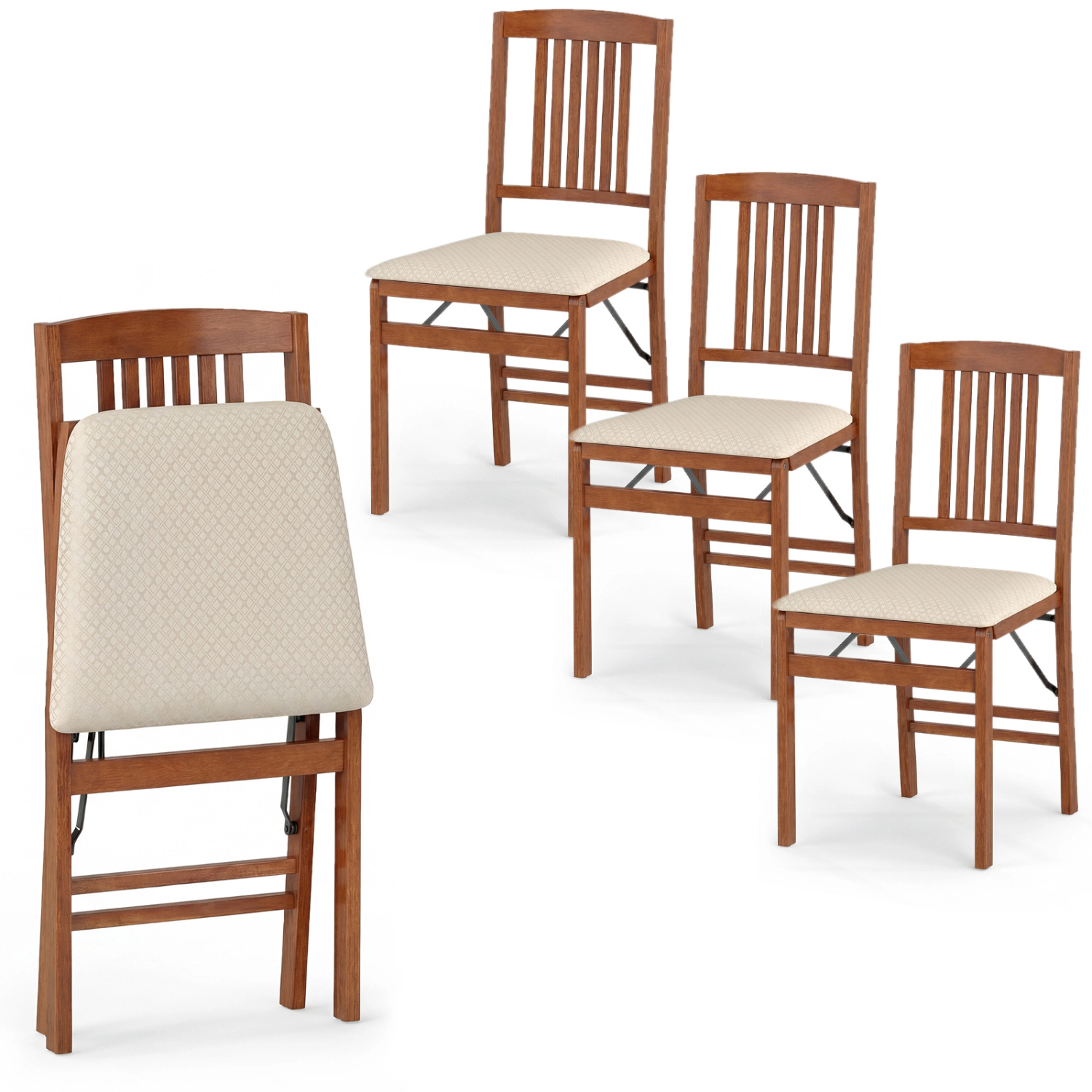 LJG Set of 4 Foldable Upholstered Kitchen Chairs with Padded Seat