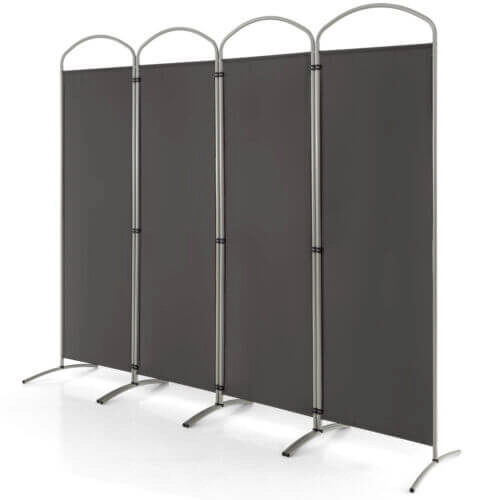 SUGIFT Gray 4-Panel Folding Room Divider Partition Screen with Curved Base and 87-in by 74-in Coverage